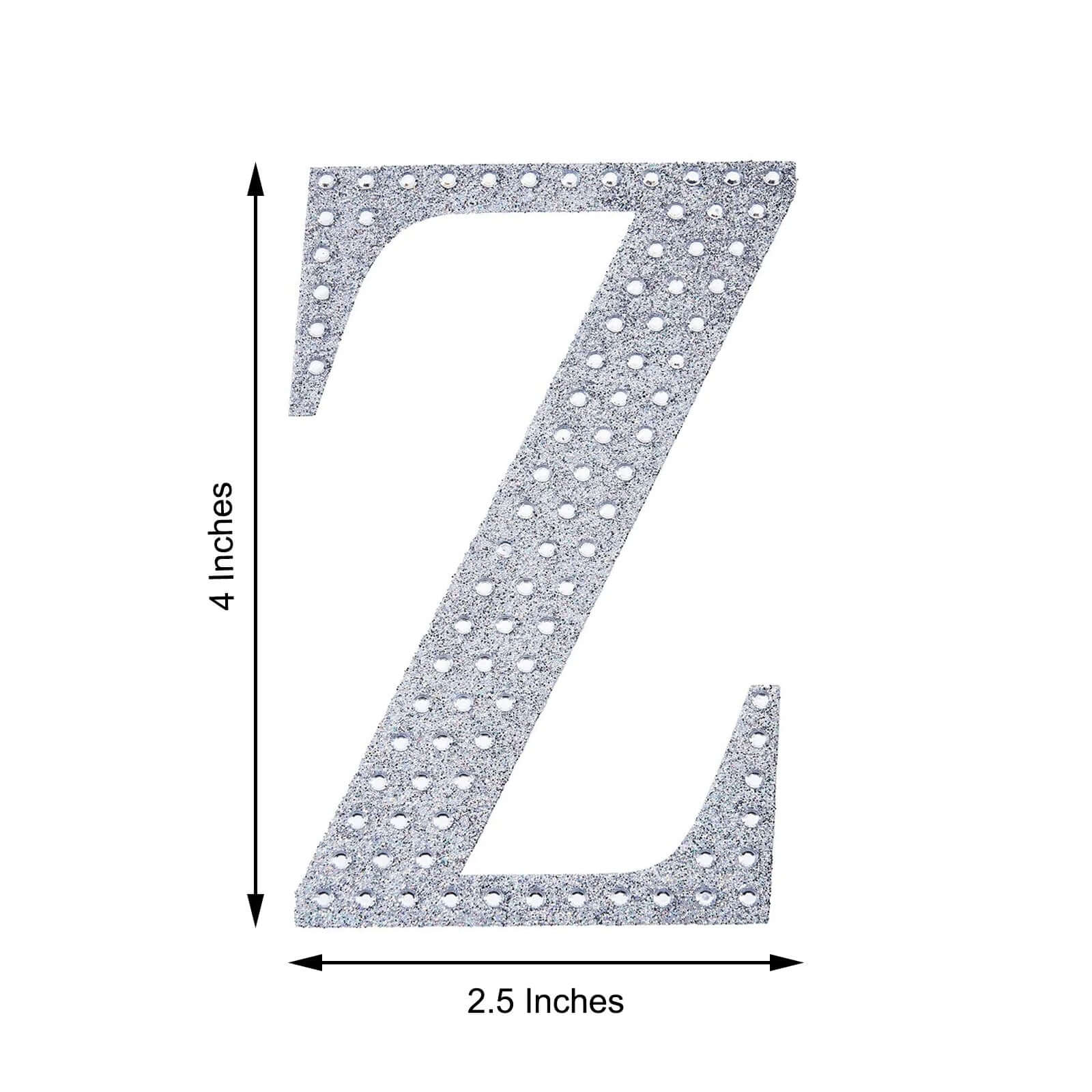 Decorative Rhinestone Alphabet "Z" Letter Stickers 4", Silver Glitter Adhesive Craft Letters - DIY Sparkle Embellishments - Image 3