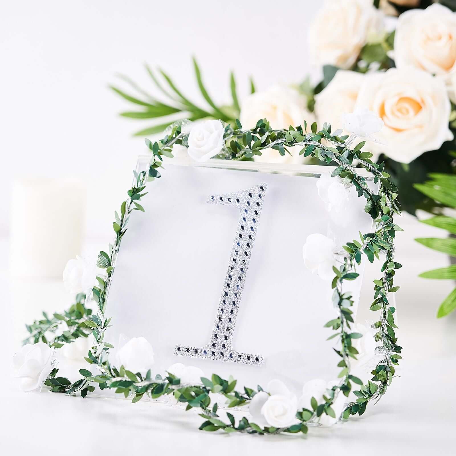 Decorative Rhinestone Number "1" Stickers 6", Silver Glitter Adhesive Craft Numbers - DIY Sparkle Embellishments - Image 2