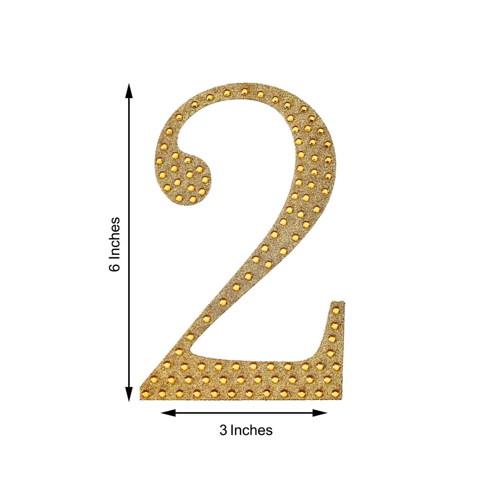Decorative Rhinestone Number "2" Stickers 6", Gold Glitter Adhesive Craft Numbers - DIY Sparkle Embellishments - Image 3