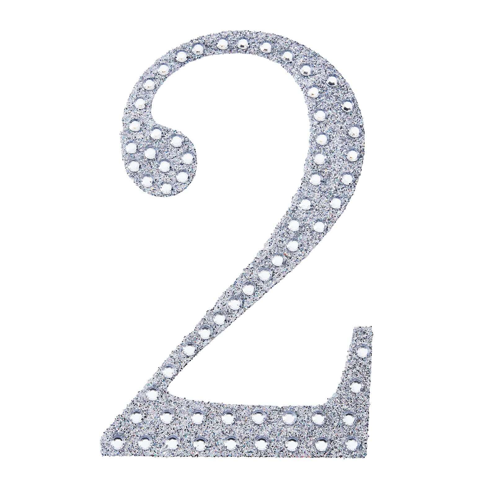 Decorative Rhinestone Number "2" Stickers 8", Silver Glitter Adhesive Craft Numbers - DIY Sparkle Embellishments - Image 6