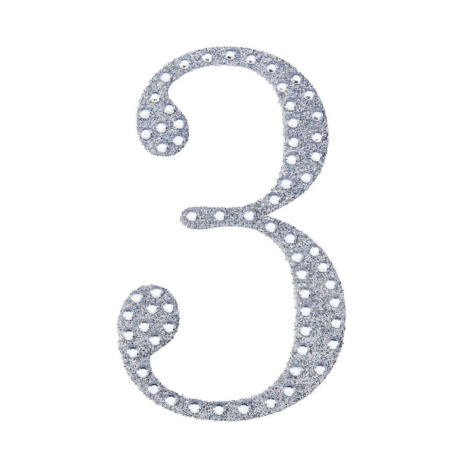 Decorative Rhinestone Number "3" Stickers 4", Silver Glitter Adhesive Craft Numbers - DIY Sparkle Embellishments - Image 6