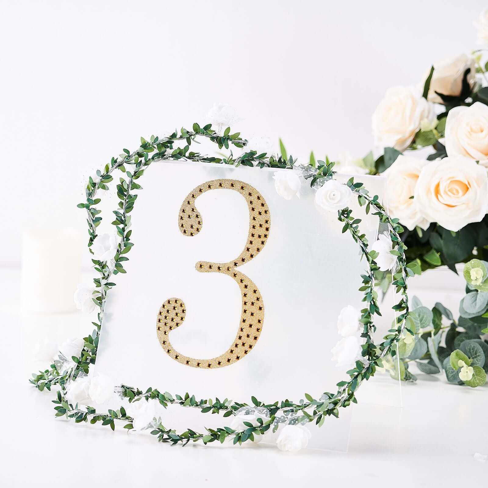 Decorative Rhinestone Number "3" Stickers 8", Gold Glitter Adhesive Craft Numbers - DIY Sparkle Embellishments - Image 11
