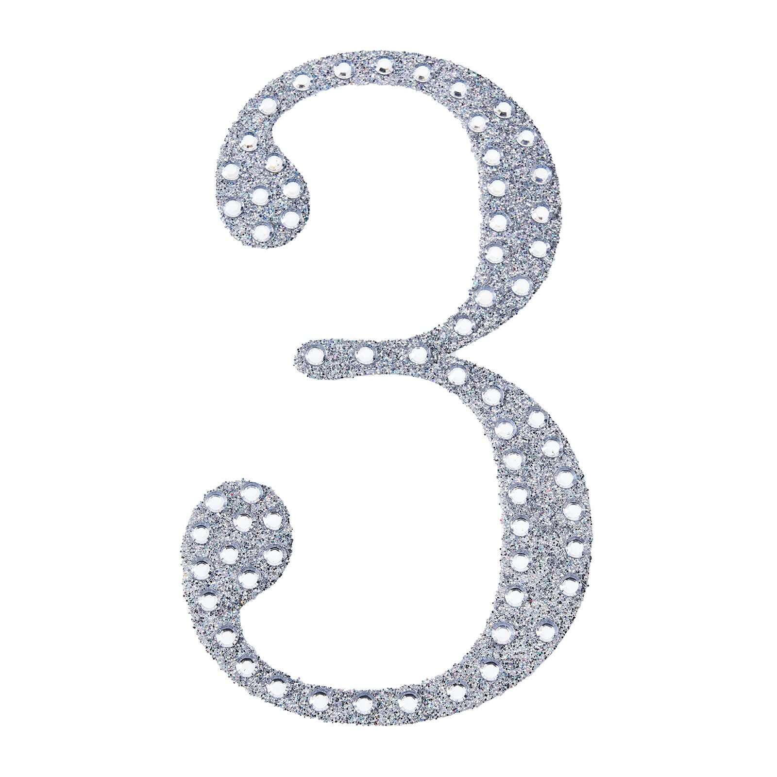 Decorative Rhinestone Number "3" Stickers 8", Silver Glitter Adhesive Craft Numbers - DIY Sparkle Embellishments - Image 6
