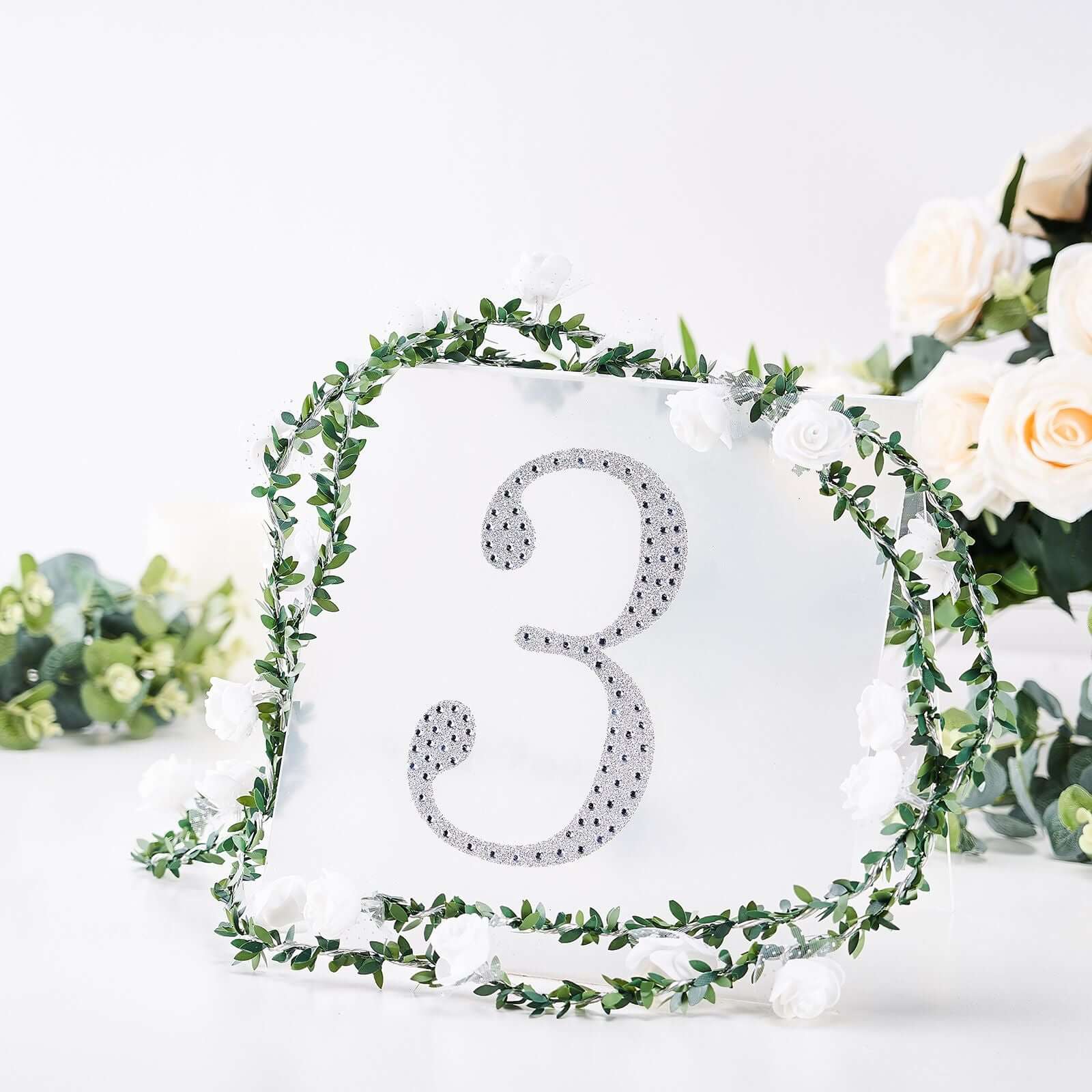 Decorative Rhinestone Number "3" Stickers 8", Silver Glitter Adhesive Craft Numbers - DIY Sparkle Embellishments - Image 7
