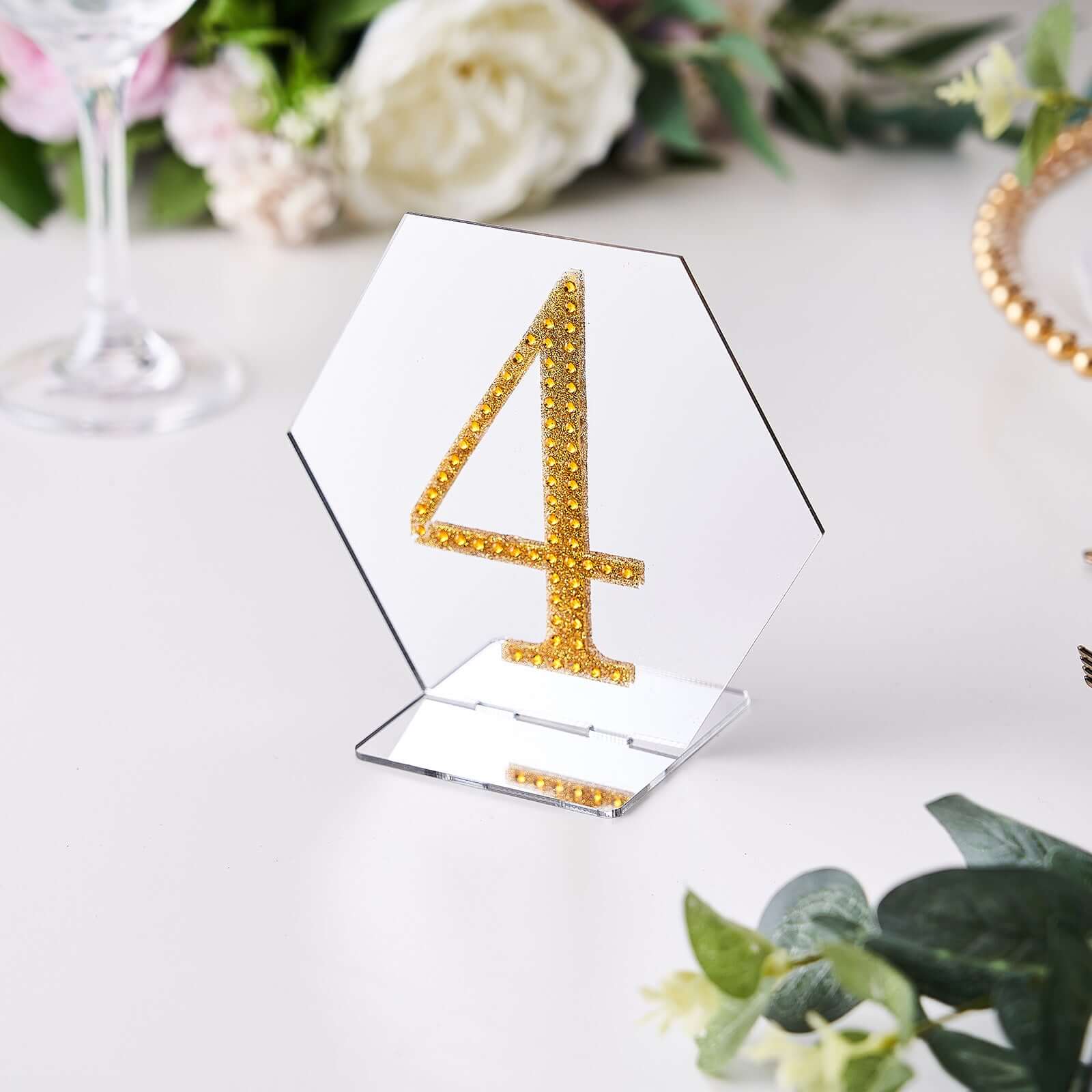 Decorative Rhinestone Number "4" Stickers 4", Gold Glitter Adhesive Craft Numbers - DIY Sparkle Embellishments - Image 2