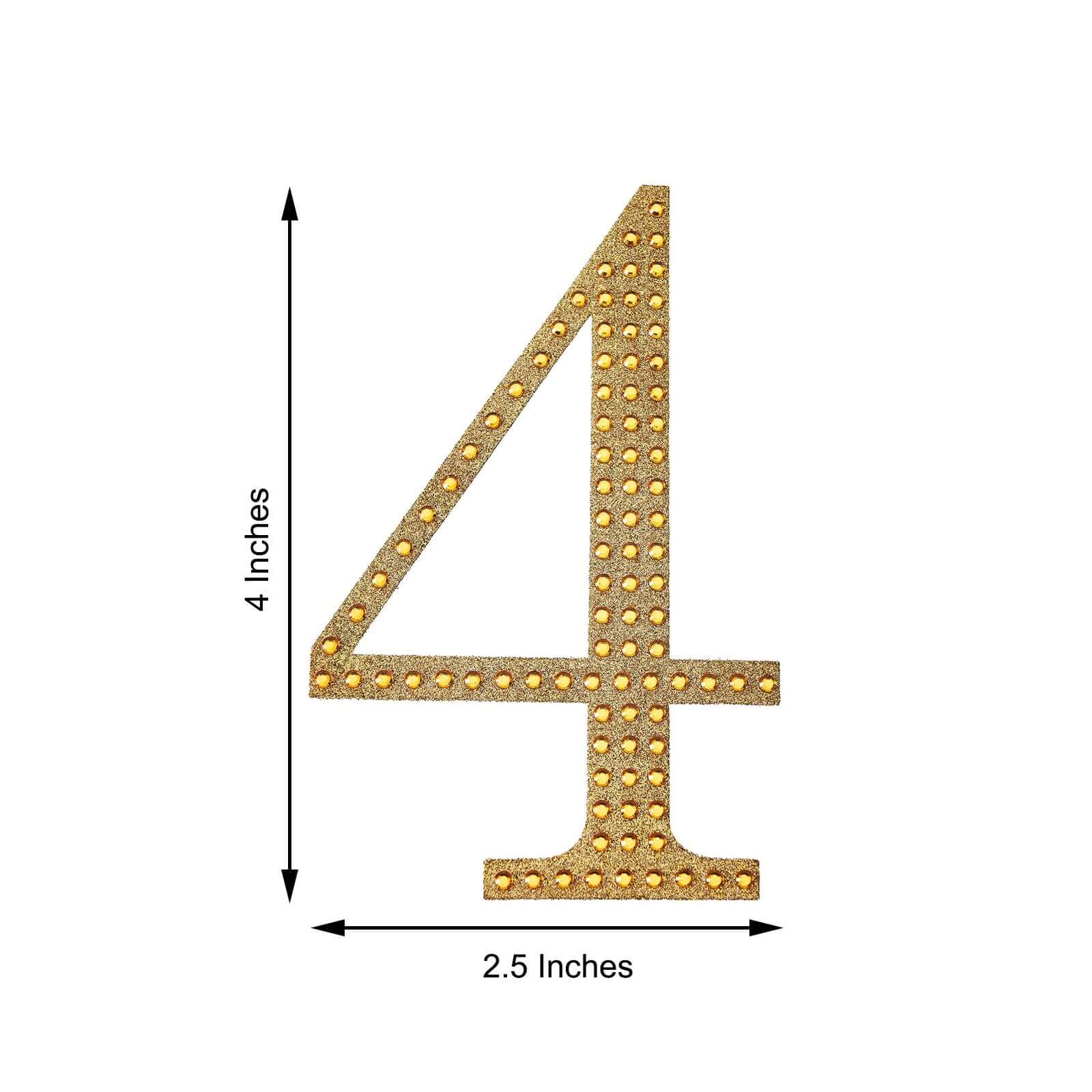 Decorative Rhinestone Number "4" Stickers 4", Gold Glitter Adhesive Craft Numbers - DIY Sparkle Embellishments - Image 3