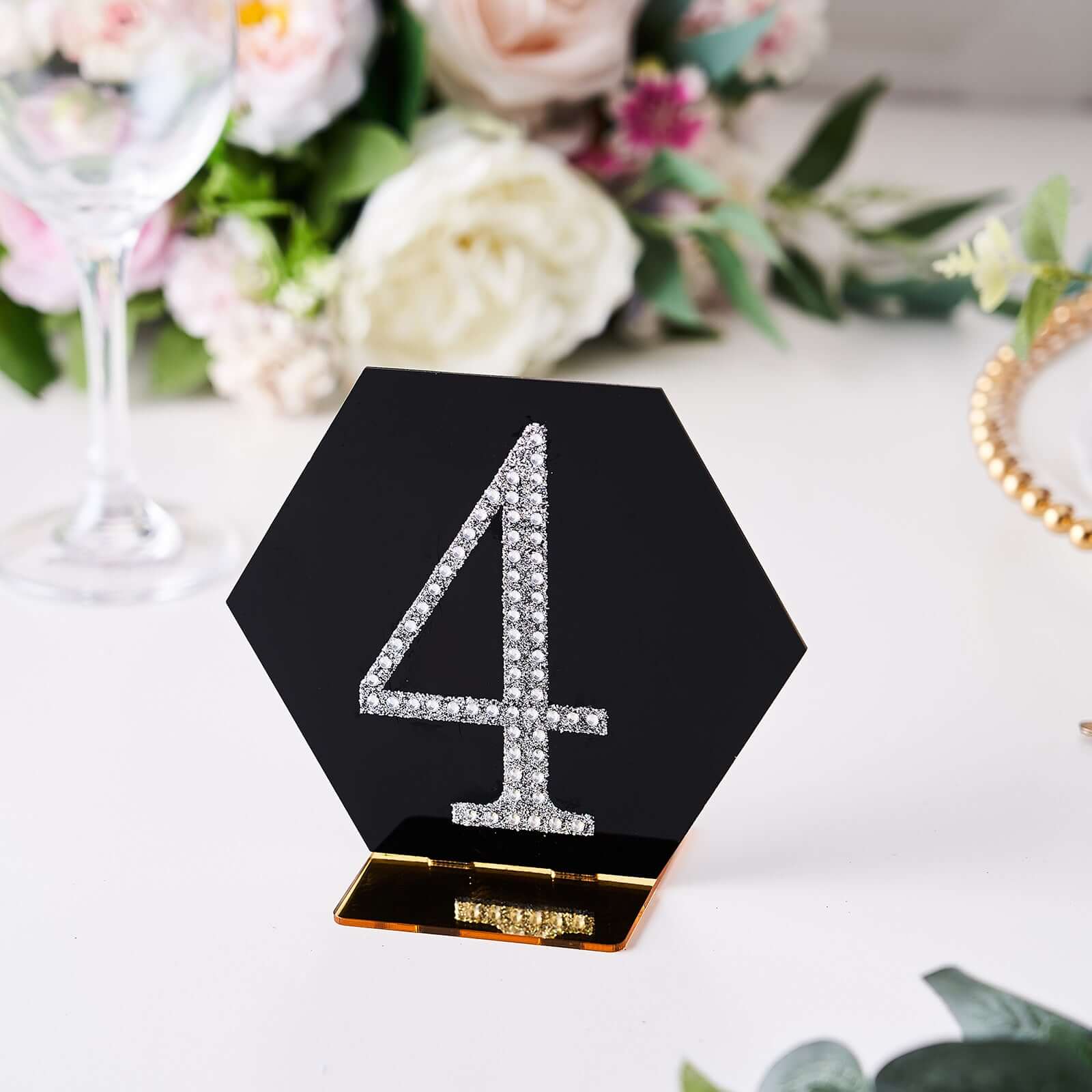 Decorative Rhinestone Number "4" Stickers 4", Silver Glitter Adhesive Craft Numbers - DIY Sparkle Embellishments