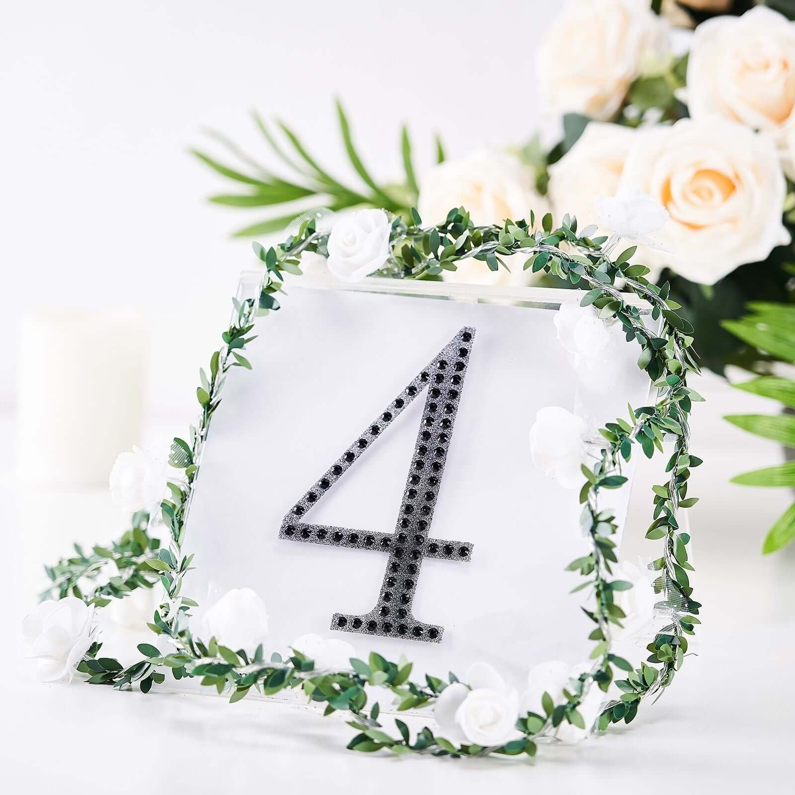 Decorative Rhinestone Number "4" Stickers 6", Black Glitter Adhesive Craft Numbers - DIY Sparkle Embellishments - Image 2