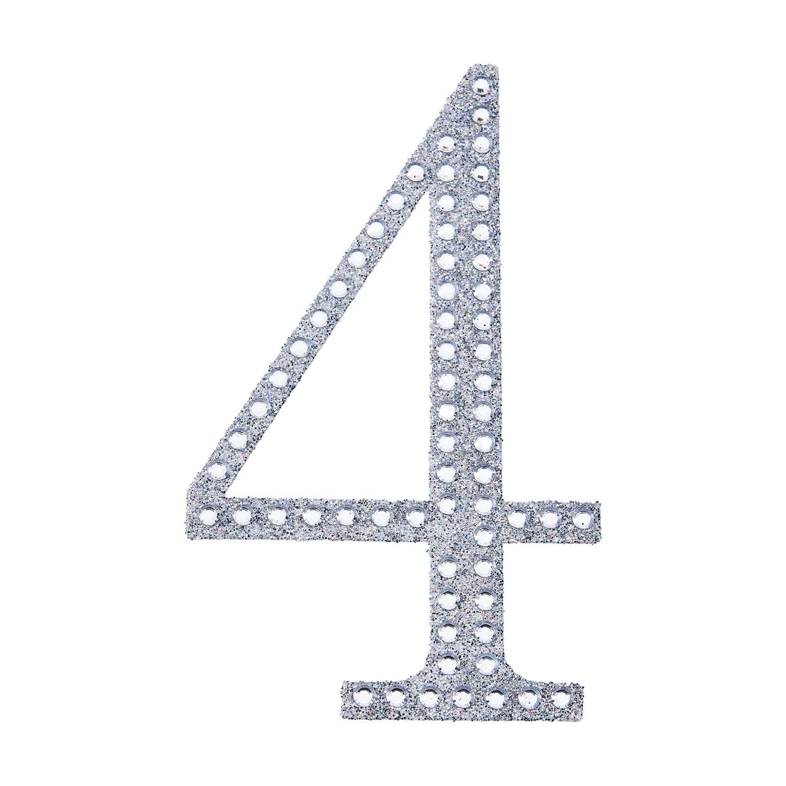 Decorative Rhinestone Number "4" Stickers 6", Silver Glitter Adhesive Craft Numbers - DIY Sparkle Embellishments - Image 6