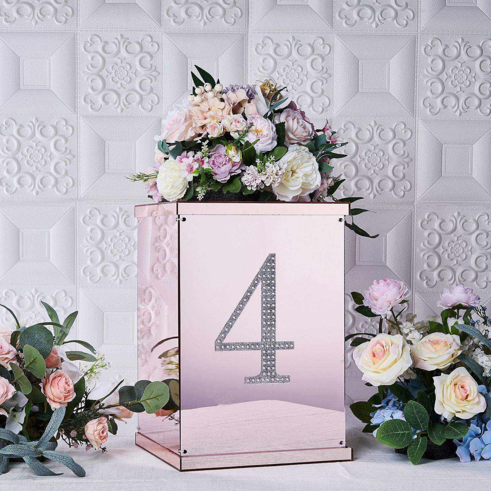 Decorative Rhinestone Number "4" Stickers 8", Silver Glitter Adhesive Craft Numbers - DIY Sparkle Embellishments - Image 2