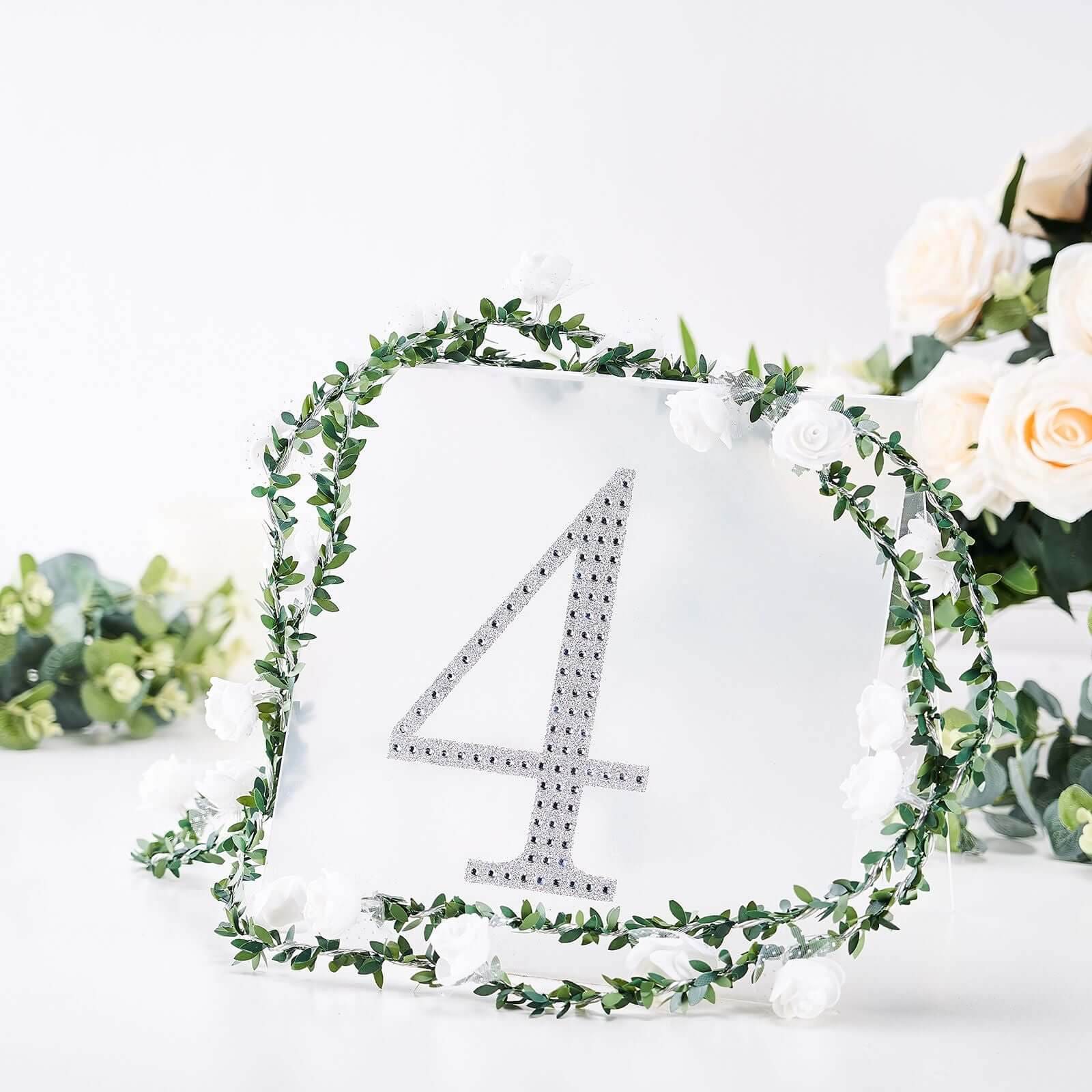 Decorative Rhinestone Number "4" Stickers 8", Silver Glitter Adhesive Craft Numbers - DIY Sparkle Embellishments - Image 7