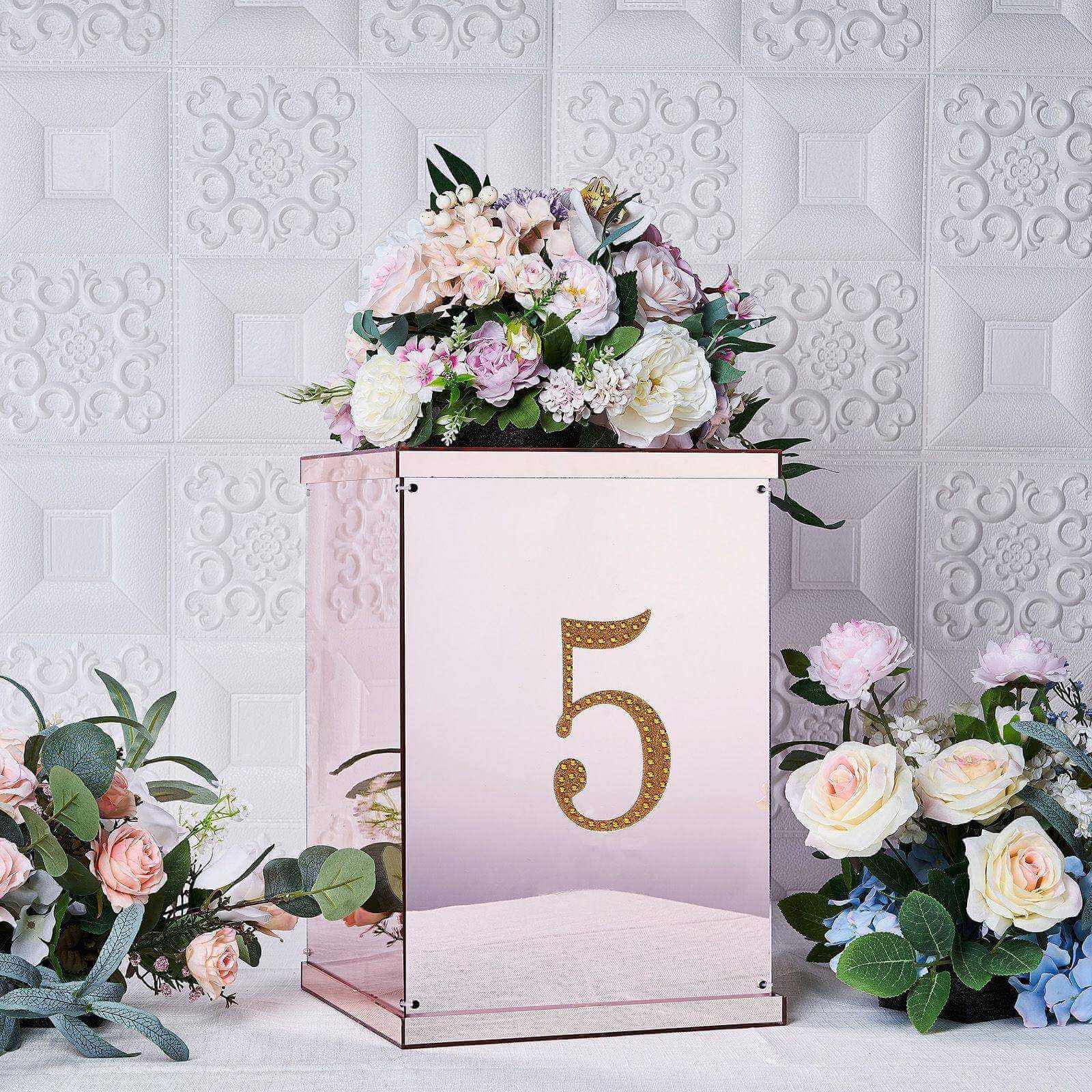 Decorative Rhinestone Number "5" Stickers 6", Gold Glitter Adhesive Craft Numbers - DIY Sparkle Embellishments