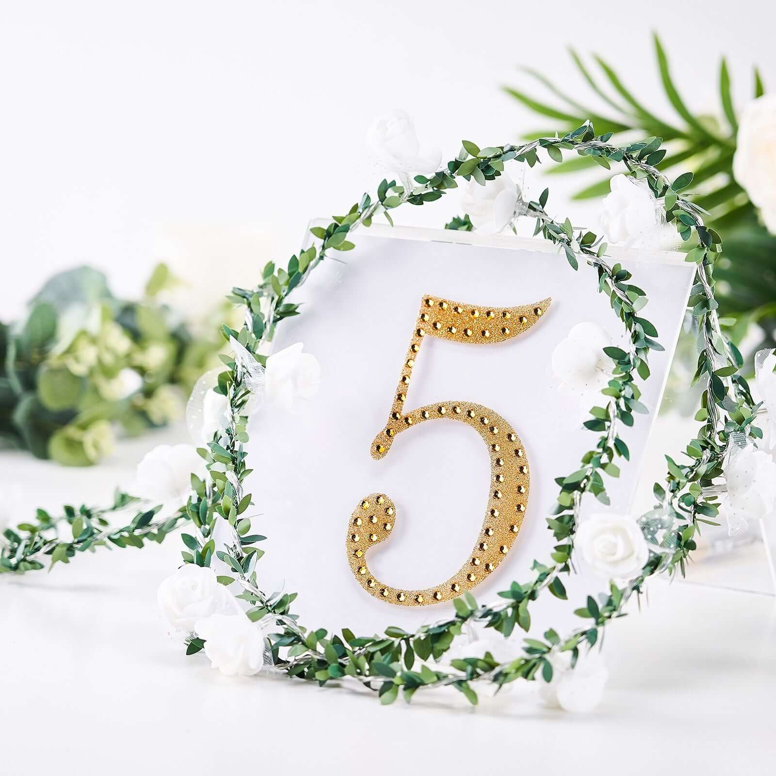 Decorative Rhinestone Number "5" Stickers 6", Gold Glitter Adhesive Craft Numbers - DIY Sparkle Embellishments - Image 2