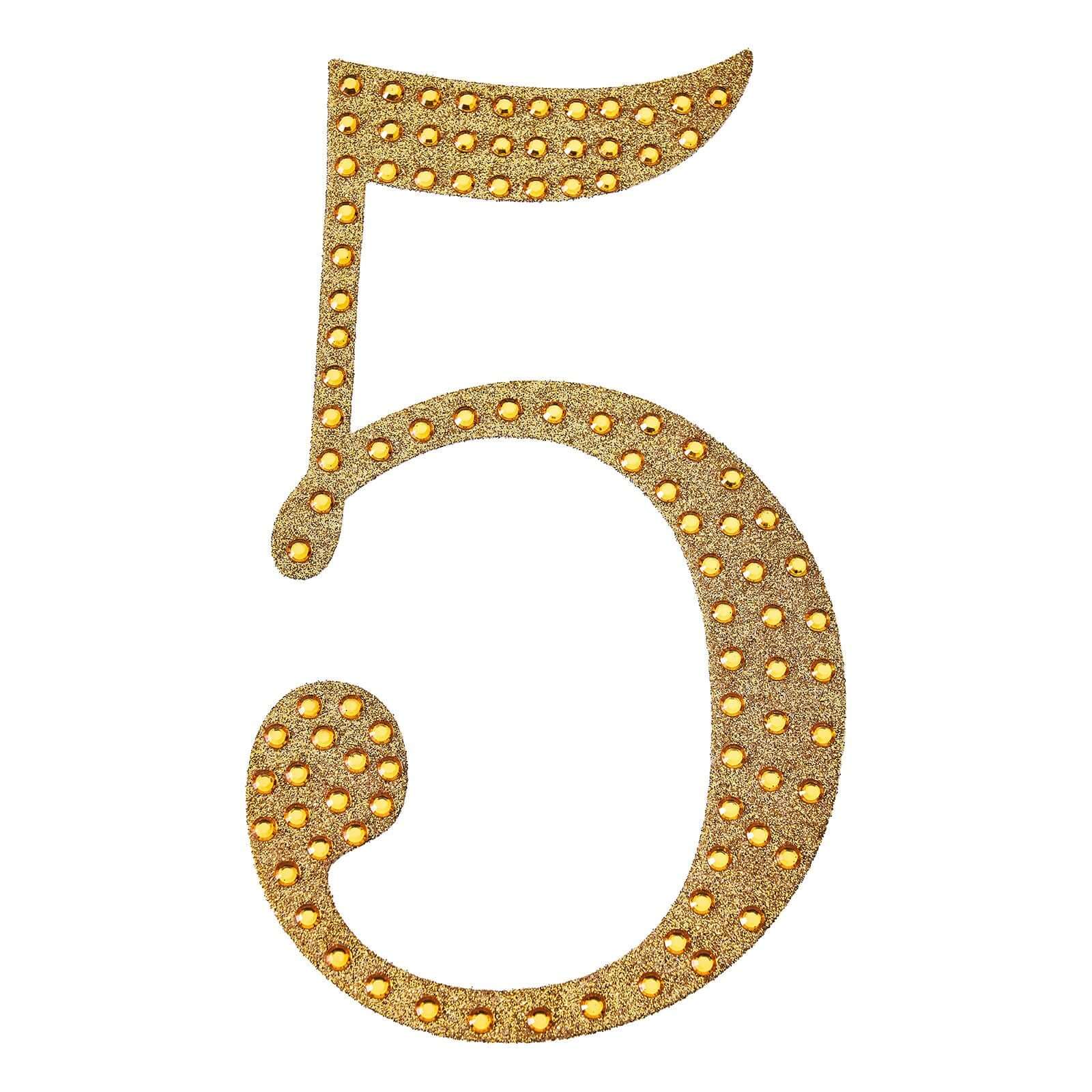 Decorative Rhinestone Number "5" Stickers 6", Gold Glitter Adhesive Craft Numbers - DIY Sparkle Embellishments - Image 6