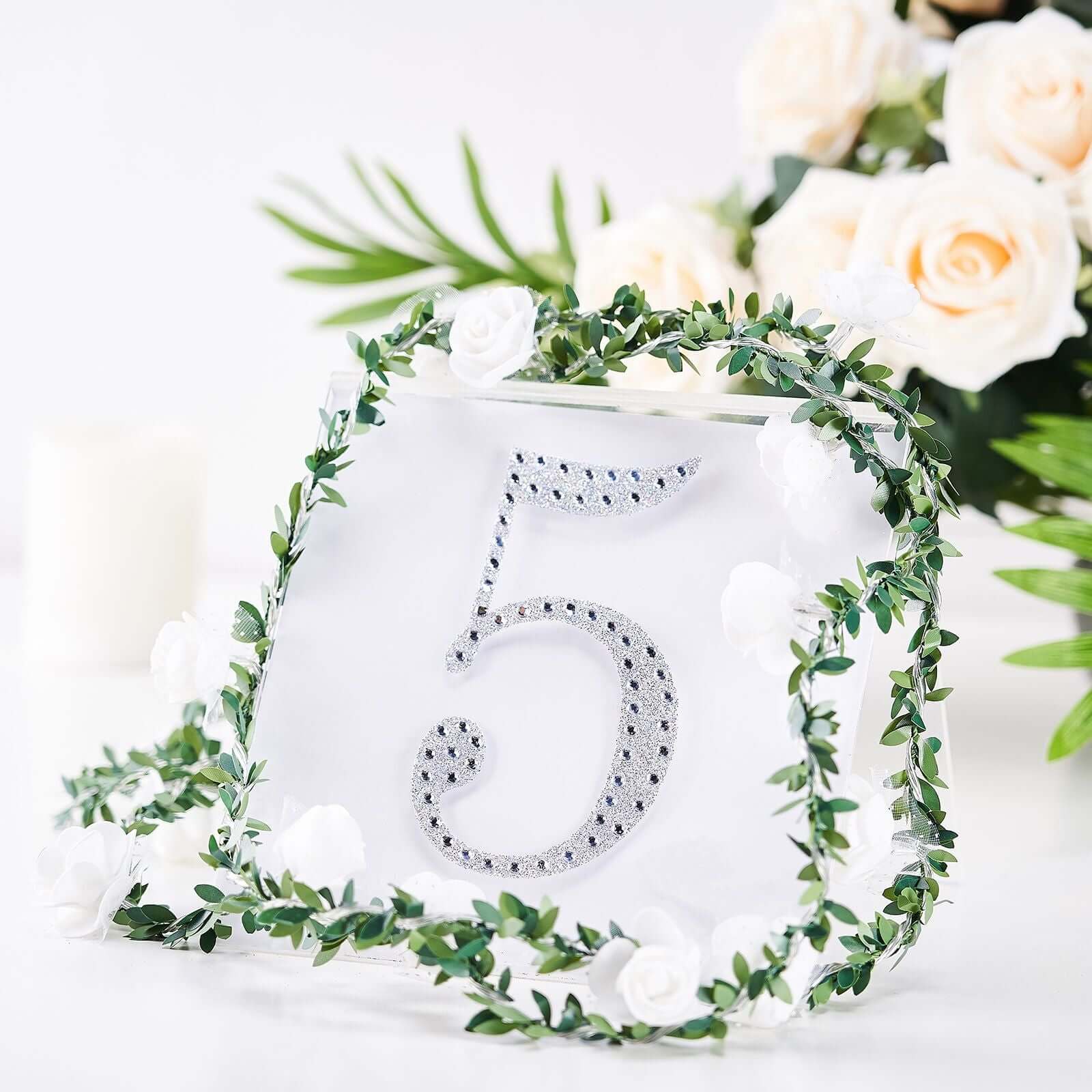 Decorative Rhinestone Number "5" Stickers 6", Silver Glitter Adhesive Craft Numbers - DIY Sparkle Embellishments - Image 2