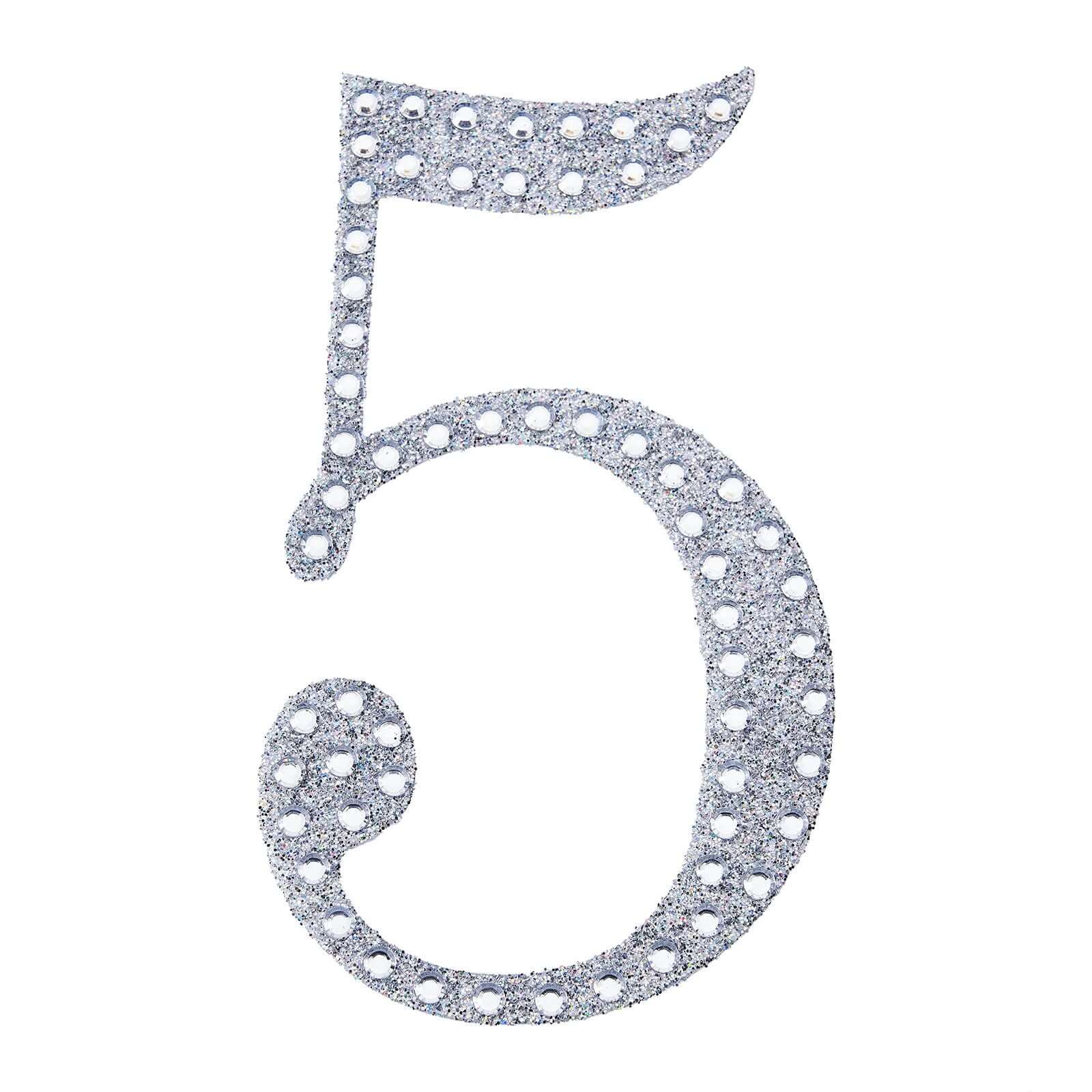 Decorative Rhinestone Number "5" Stickers 8", Silver Glitter Adhesive Craft Numbers - DIY Sparkle Embellishments - Image 6