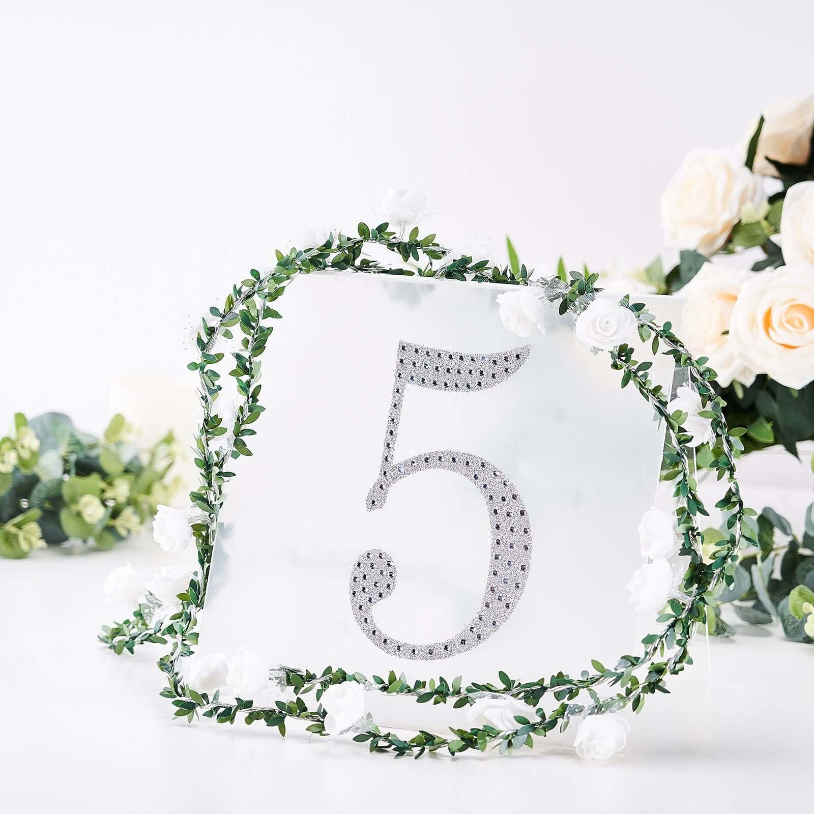 Decorative Rhinestone Number "5" Stickers 8", Silver Glitter Adhesive Craft Numbers - DIY Sparkle Embellishments - Image 7