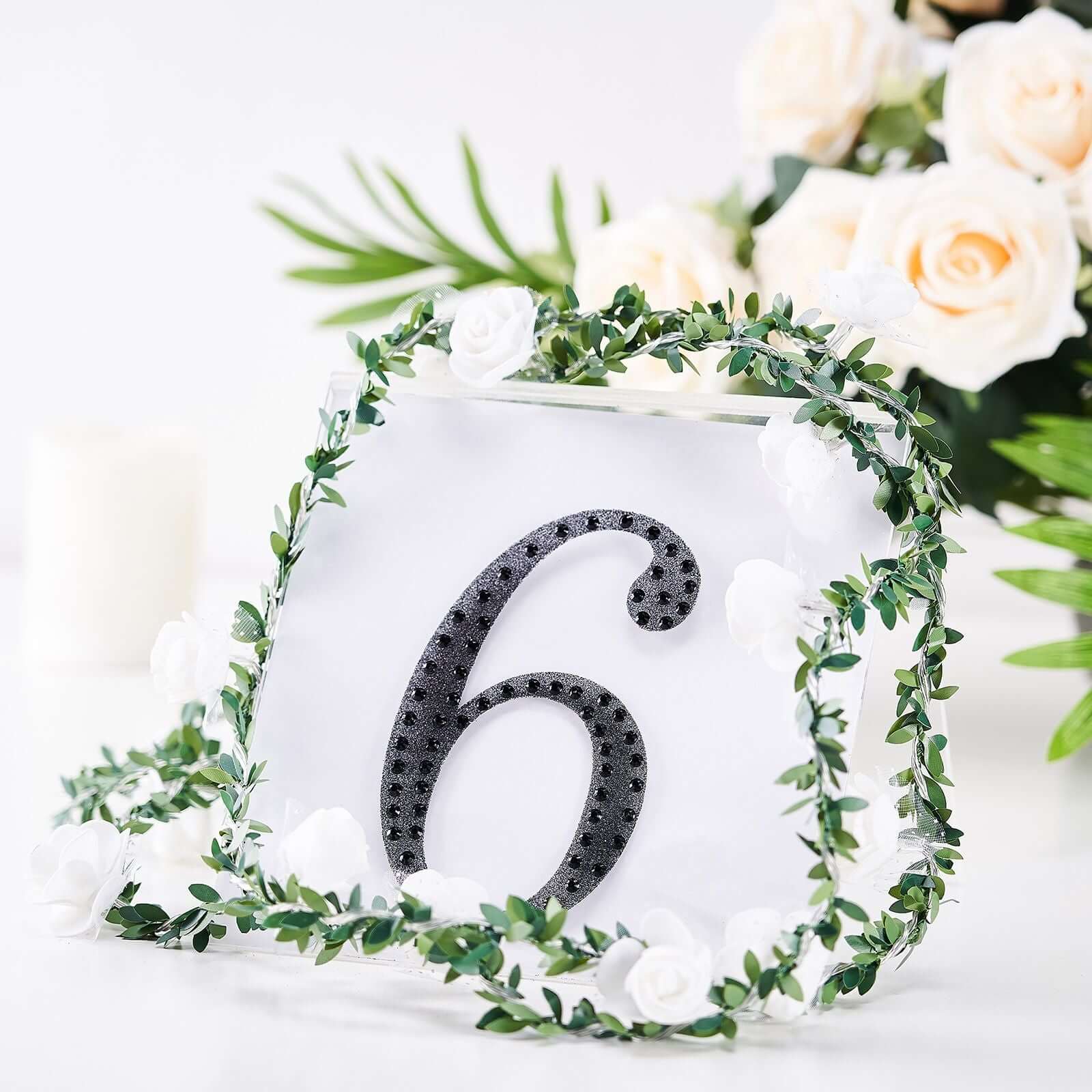 Decorative Rhinestone Number "6" Stickers 6", Black Glitter Adhesive Craft Numbers - DIY Sparkle Embellishments - Image 2