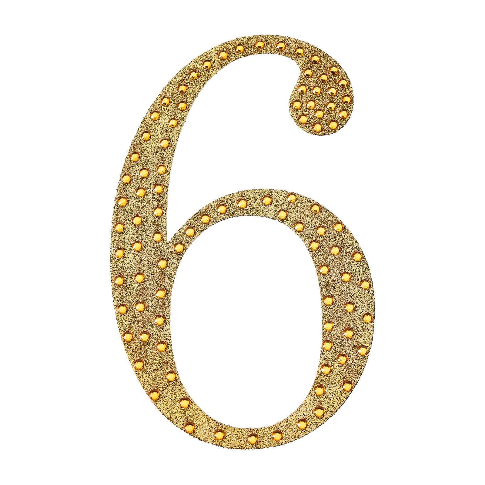 Decorative Rhinestone Number "6" Stickers 6", Gold Glitter Adhesive Craft Numbers - DIY Sparkle Embellishments - Image 6