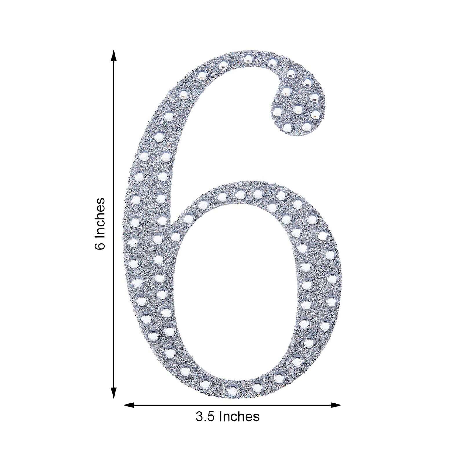 Decorative Rhinestone Number "6" Stickers 6", Silver Glitter Adhesive Craft Numbers - DIY Sparkle Embellishments - Image 3