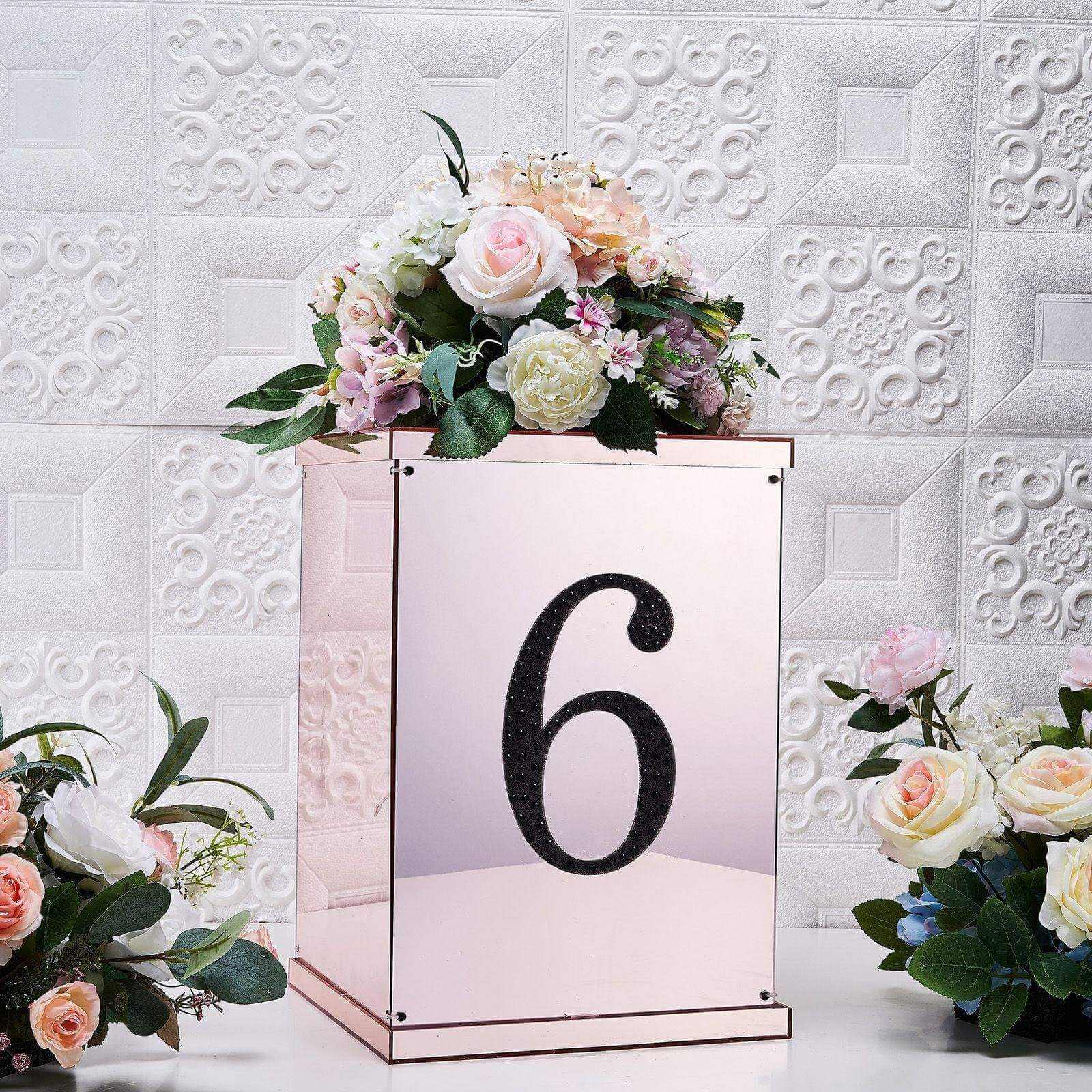 Decorative Rhinestone Number "6" Stickers 8", Black Glitter Adhesive Craft Numbers - DIY Sparkle Embellishments - Image 2
