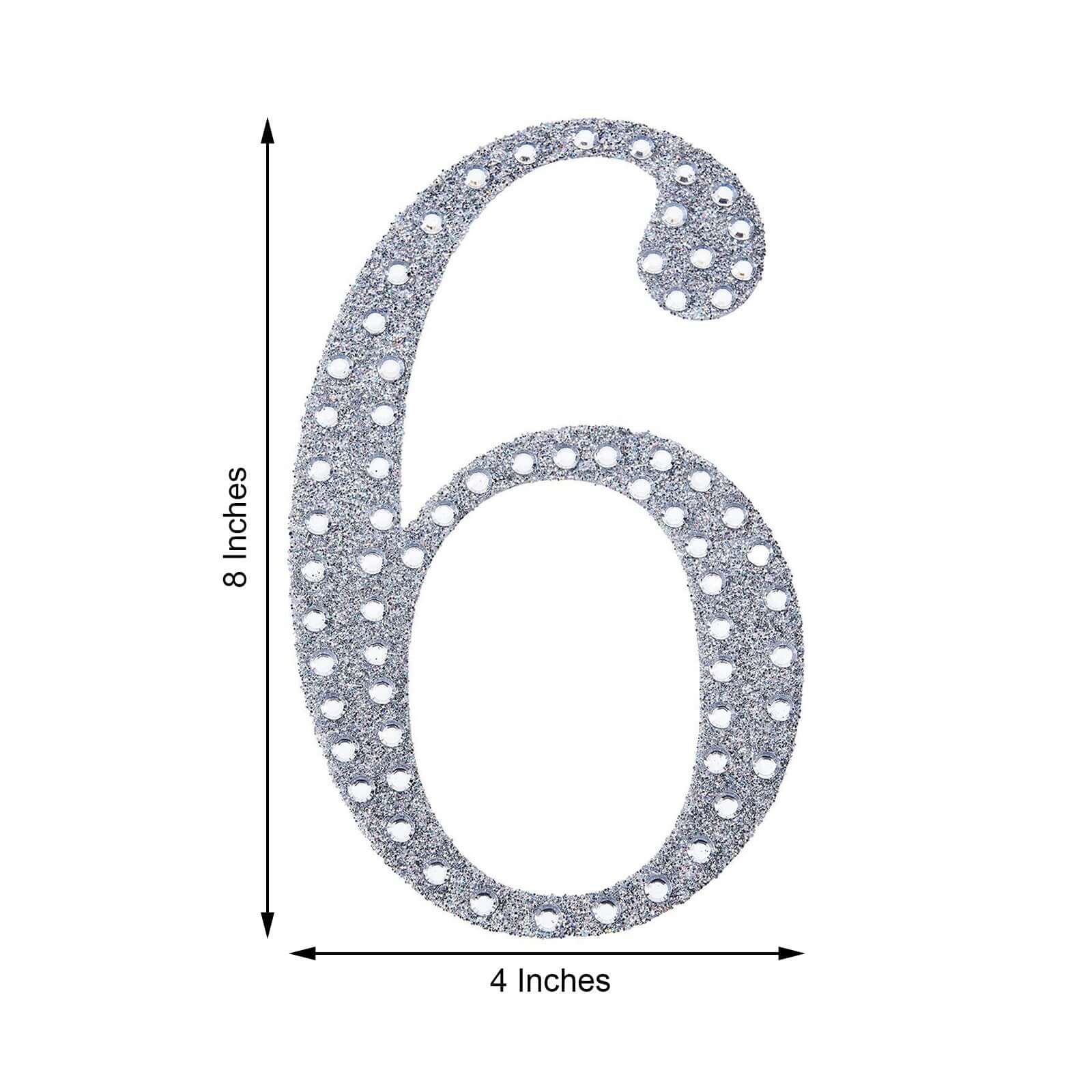 Decorative Rhinestone Number "6" Stickers 8", Silver Glitter Adhesive Craft Numbers - DIY Sparkle Embellishments - Image 3