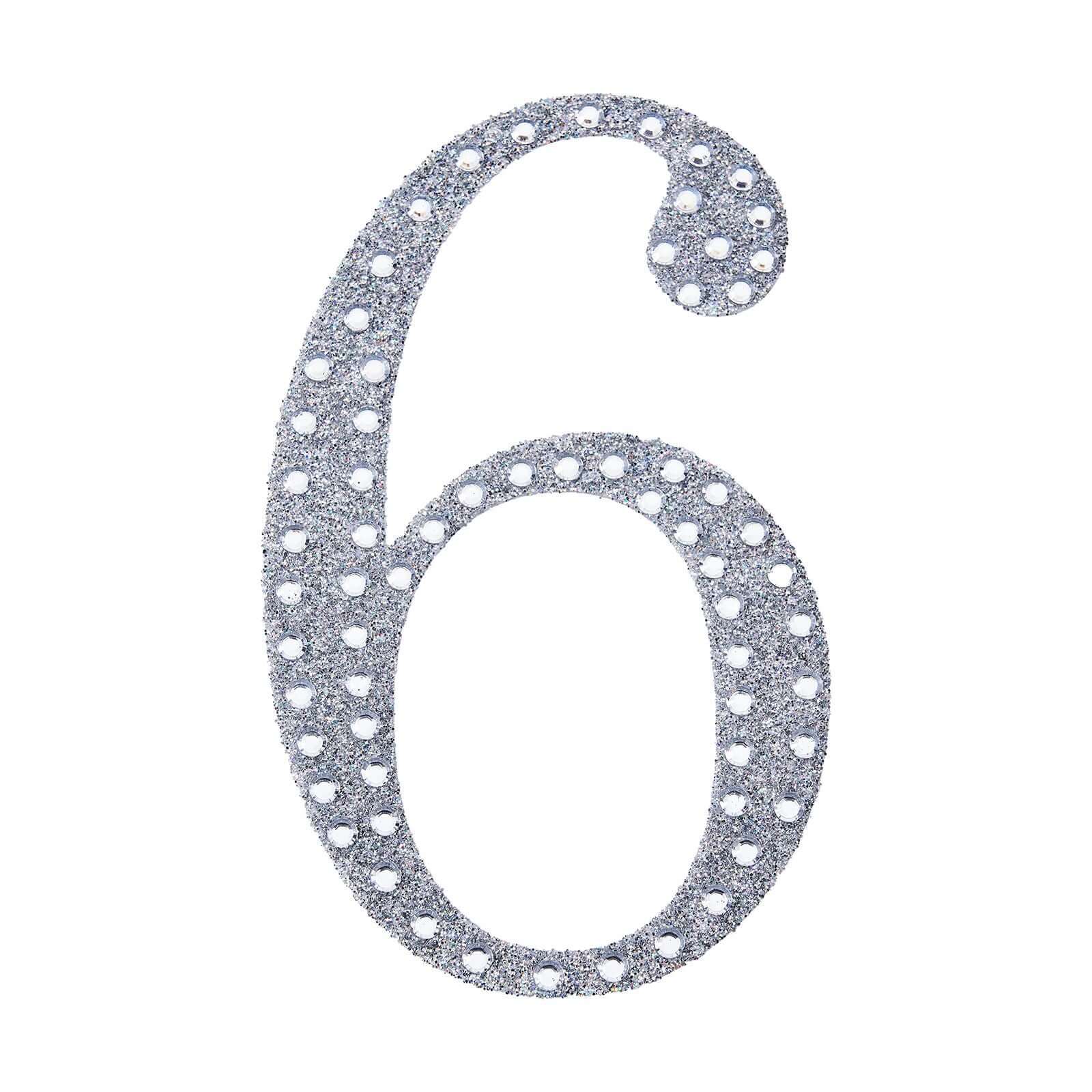 Decorative Rhinestone Number "6" Stickers 8", Silver Glitter Adhesive Craft Numbers - DIY Sparkle Embellishments - Image 6