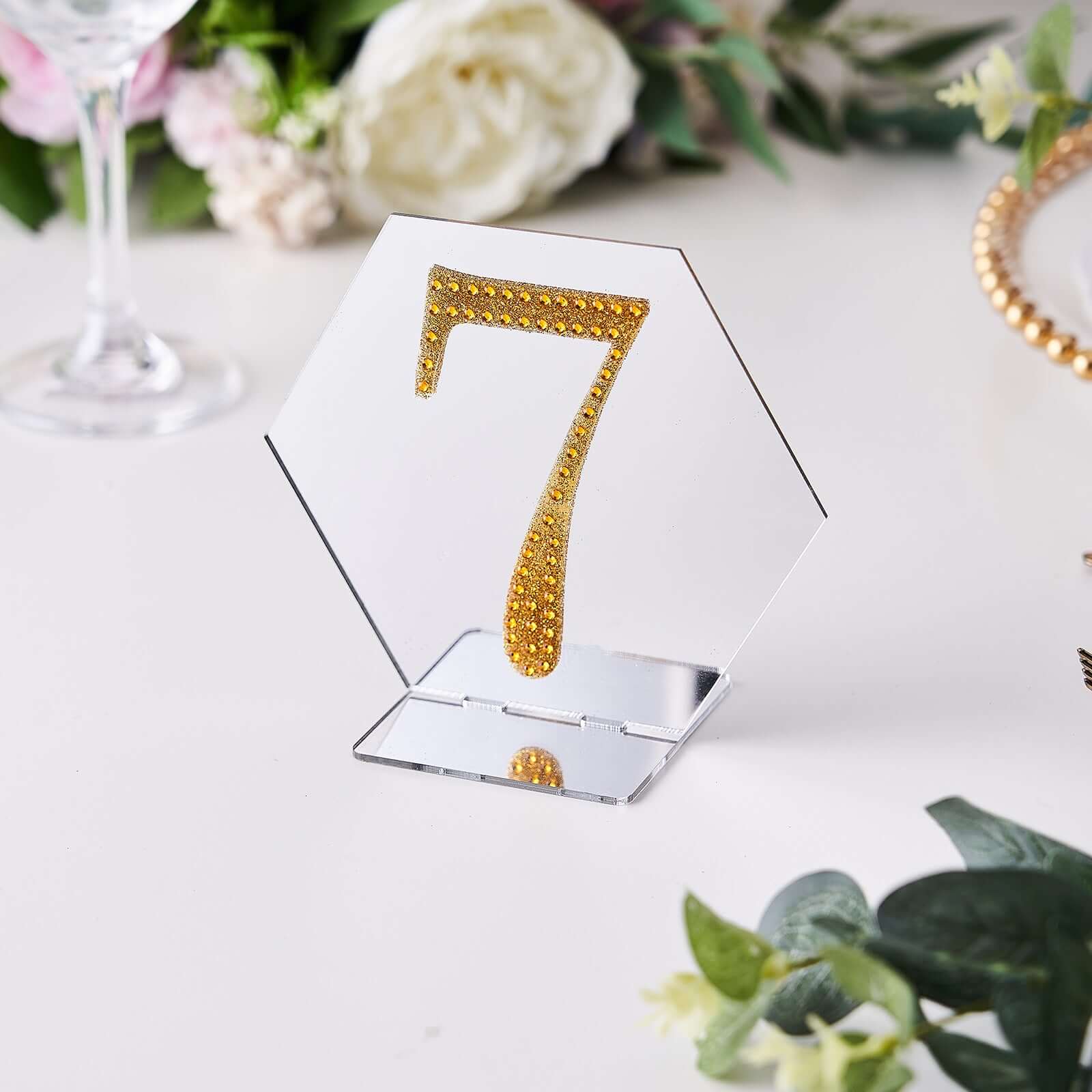 Decorative Rhinestone Number "7" Stickers 4", Gold Glitter Adhesive Craft Numbers - DIY Sparkle Embellishments - Image 2