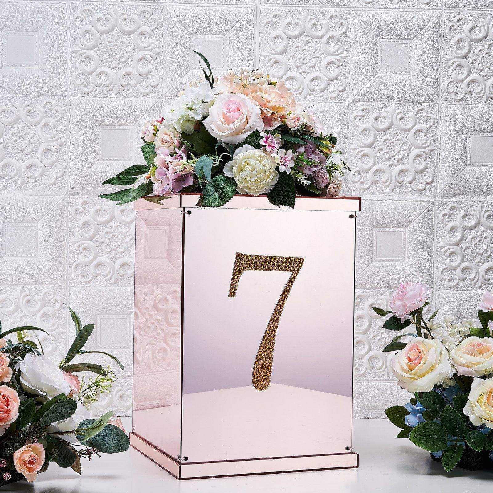 Decorative Rhinestone Number "7" Stickers 8", Gold Glitter Adhesive Craft Numbers - DIY Sparkle Embellishments - Image 2