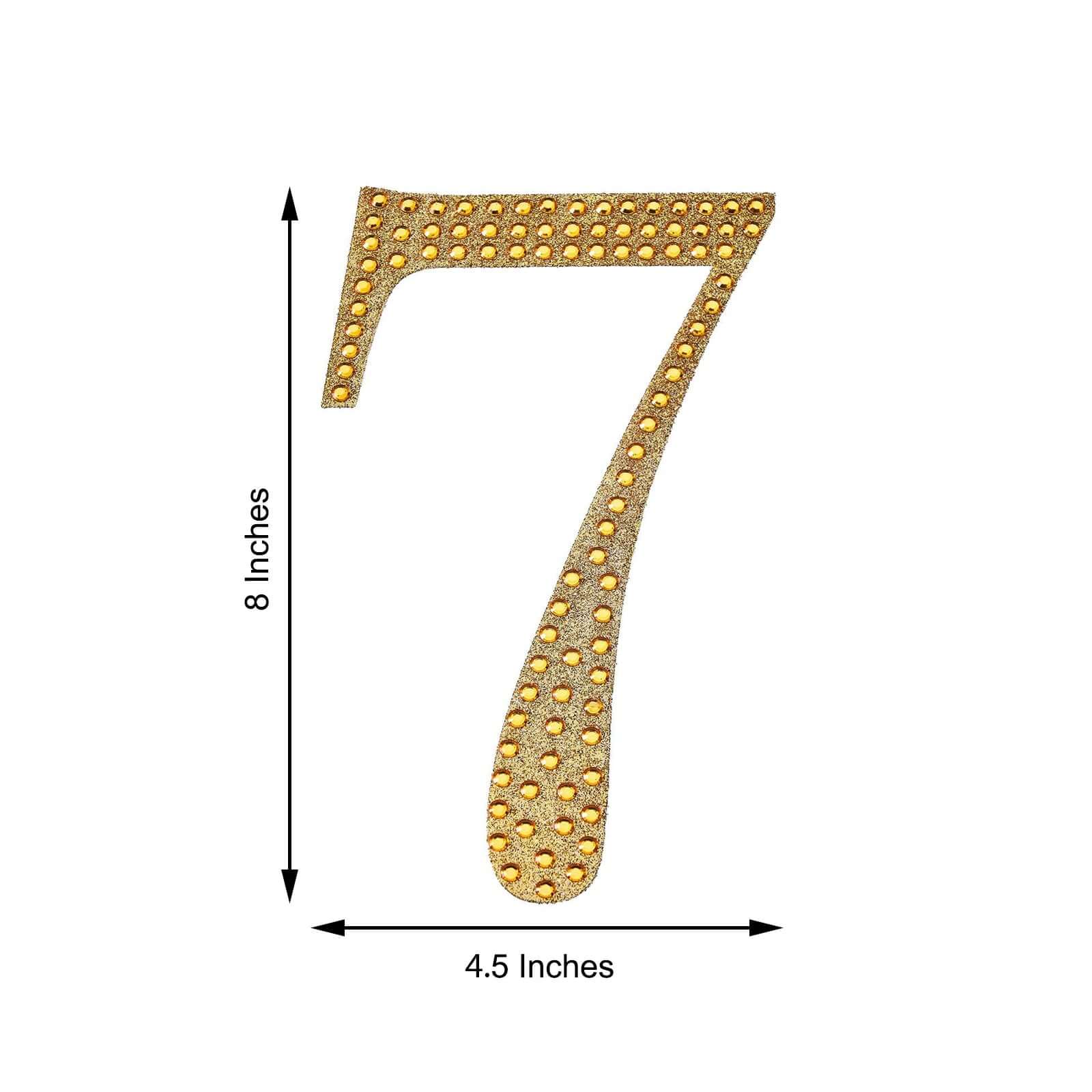 Decorative Rhinestone Number "7" Stickers 8", Gold Glitter Adhesive Craft Numbers - DIY Sparkle Embellishments - Image 3
