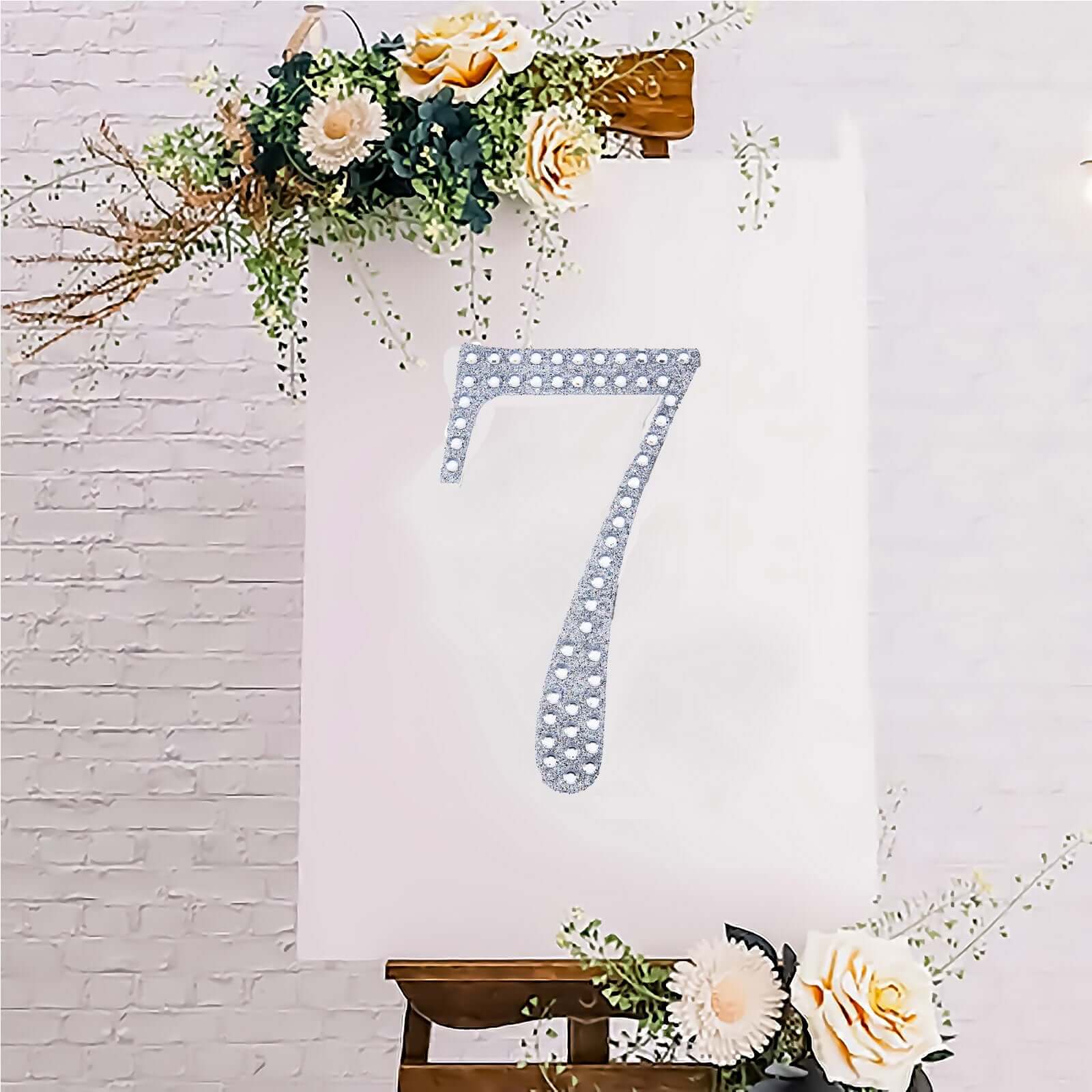 Decorative Rhinestone Number "7" Stickers 8", Silver Glitter Adhesive Craft Numbers - DIY Sparkle Embellishments