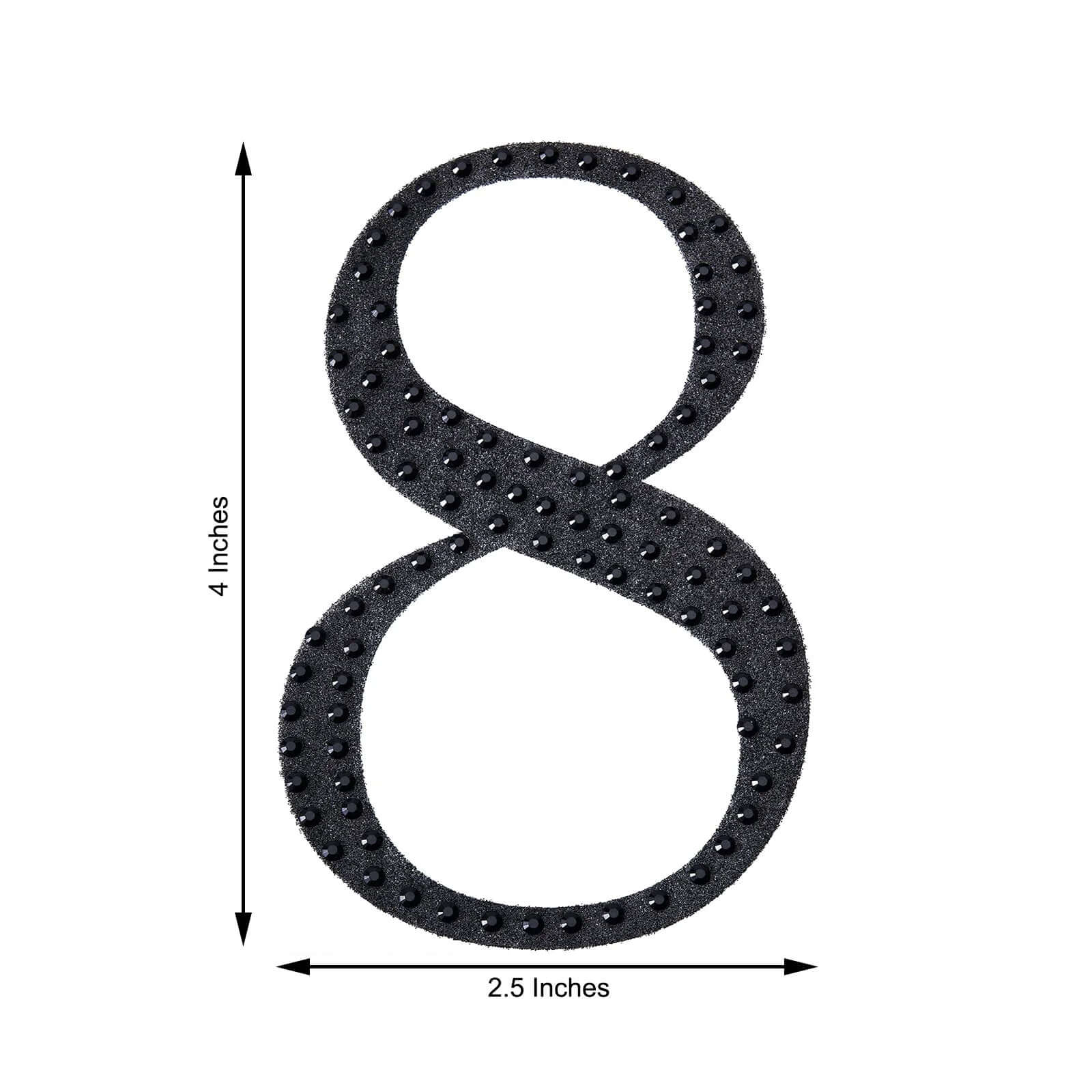 Decorative Rhinestone Number "8" Stickers 4", Black Glitter Adhesive Craft Numbers - DIY Sparkle Embellishments - Image 3