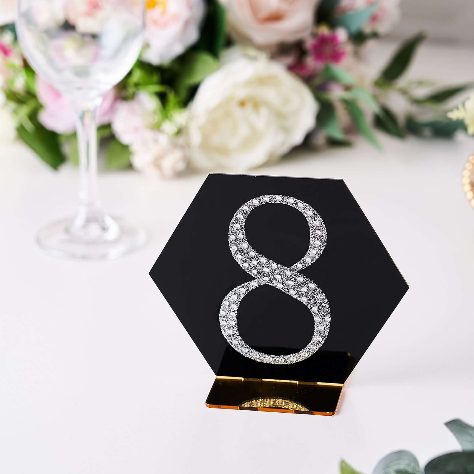 Decorative Rhinestone Number "8" Stickers 4", Silver Glitter Adhesive Craft Numbers - DIY Sparkle Embellishments