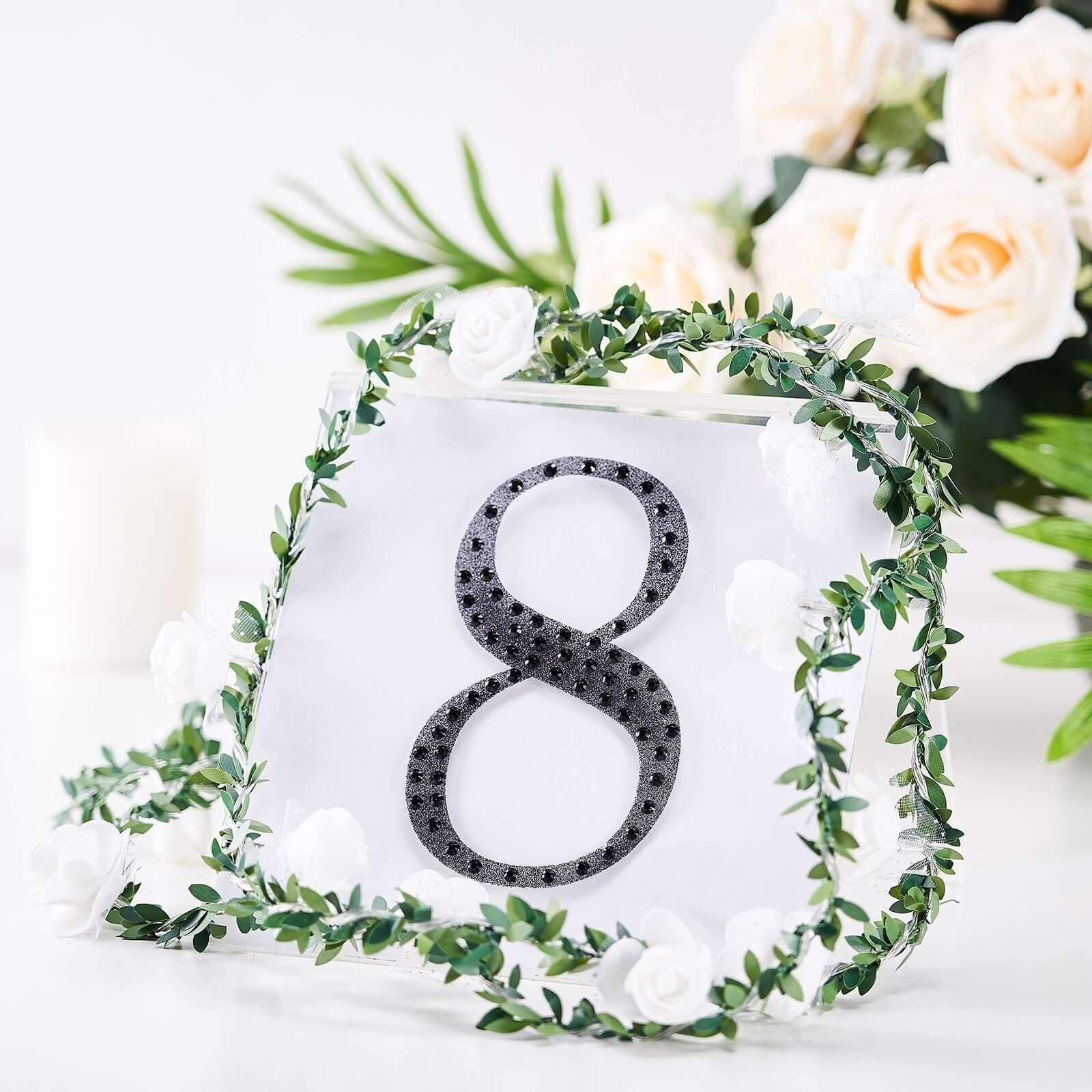 Decorative Rhinestone Number "8" Stickers 6", Black Glitter Adhesive Craft Numbers - DIY Sparkle Embellishments - Image 2
