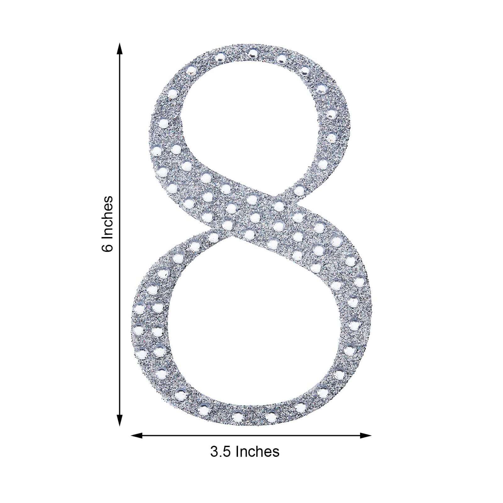 Decorative Rhinestone Number "8" Stickers 6", Silver Glitter Adhesive Craft Numbers - DIY Sparkle Embellishments - Image 3