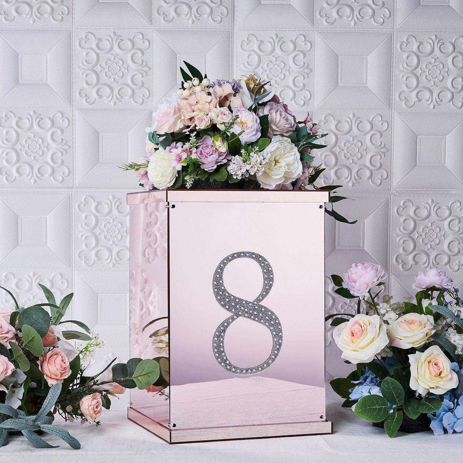 Decorative Rhinestone Number "8" Stickers 8", Silver Glitter Adhesive Craft Numbers - DIY Sparkle Embellishments - Image 2