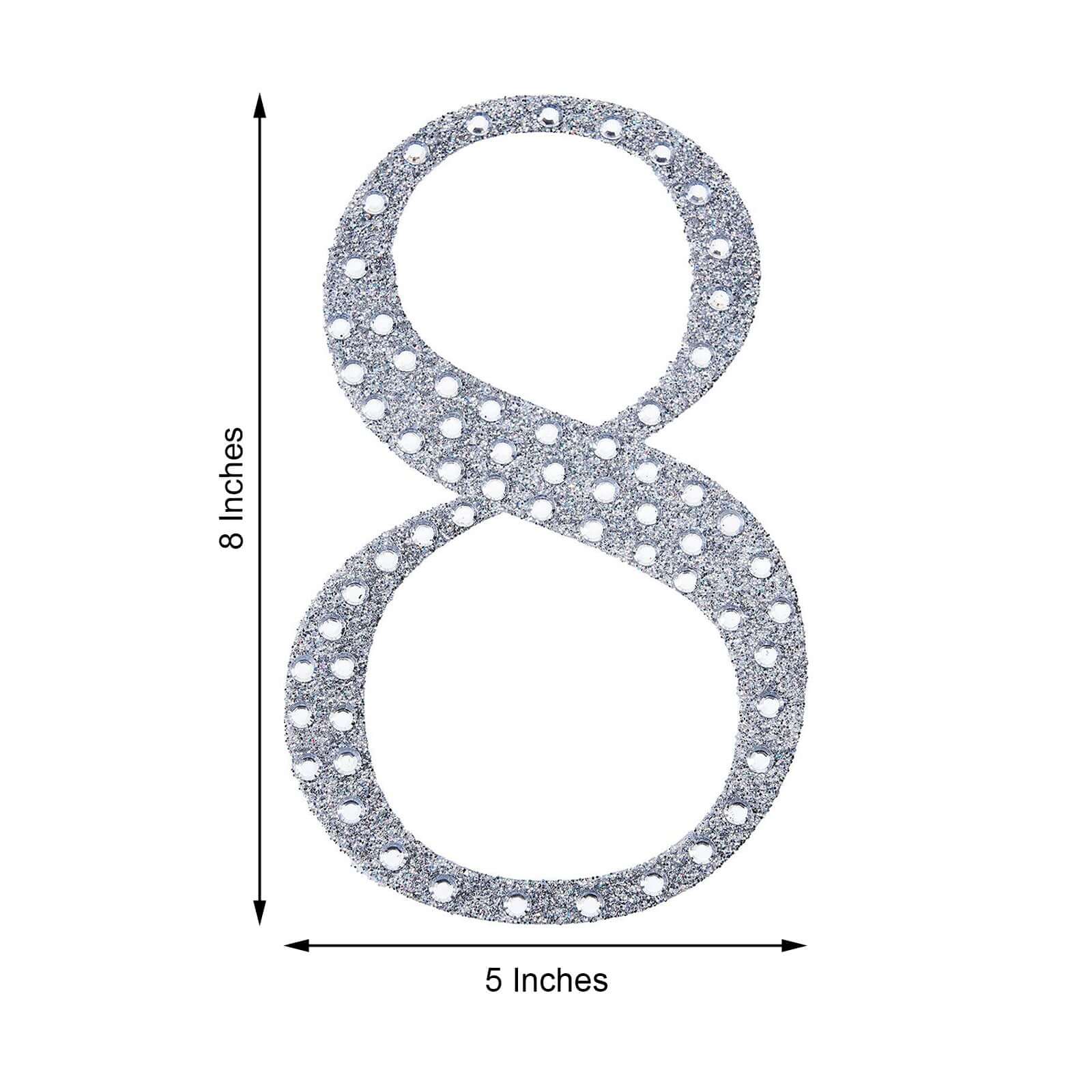 Decorative Rhinestone Number "8" Stickers 8", Silver Glitter Adhesive Craft Numbers - DIY Sparkle Embellishments - Image 3