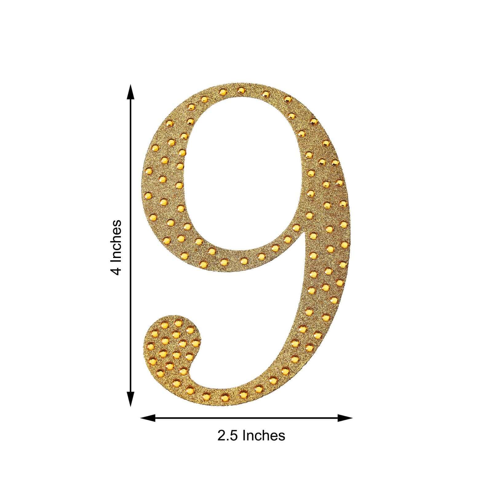 Decorative Rhinestone Number "9" Stickers 4", Gold Glitter Adhesive Craft Numbers - DIY Sparkle Embellishments - Image 3