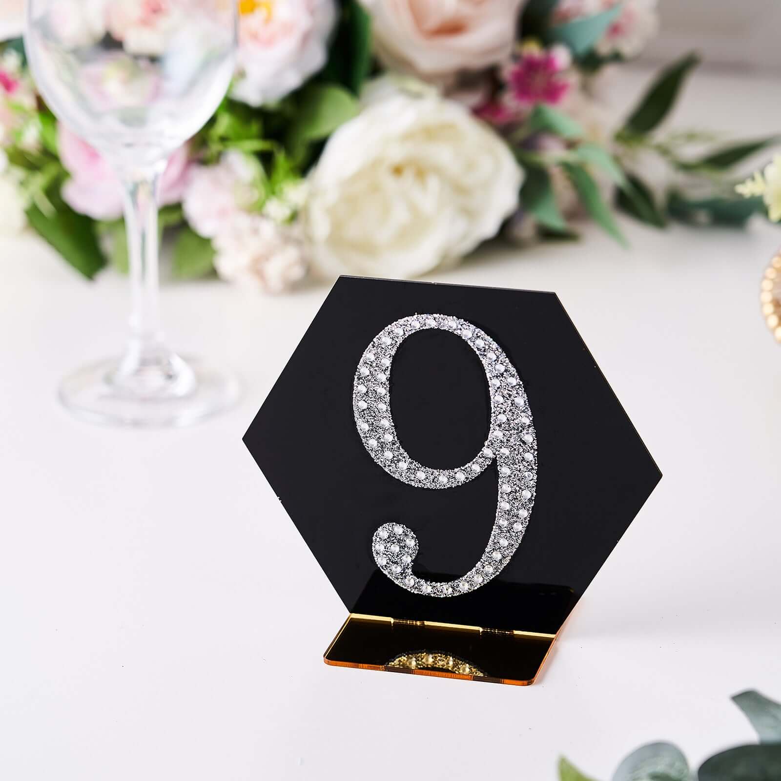 Decorative Rhinestone Number "9" Stickers 4", Silver Glitter Adhesive Craft Numbers - DIY Sparkle Embellishments