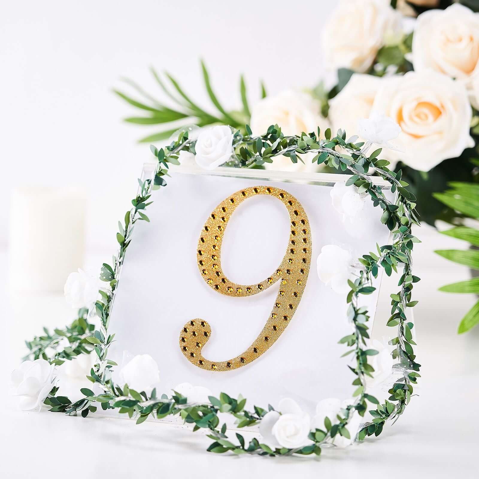 Decorative Rhinestone Number "9" Stickers 6", Gold Glitter Adhesive Craft Numbers - DIY Sparkle Embellishments - Image 2