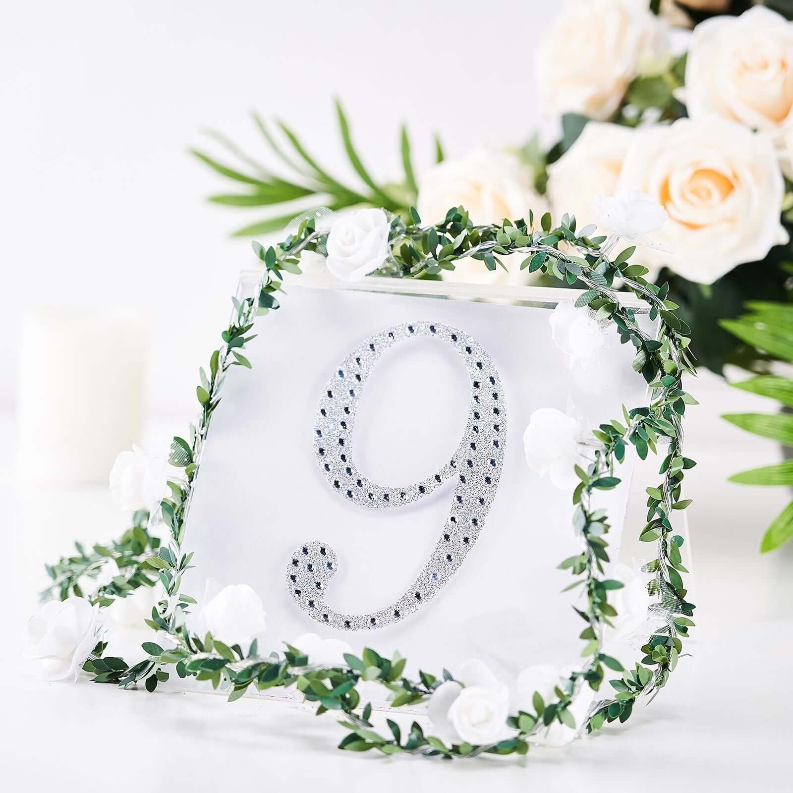 Decorative Rhinestone Number "9" Stickers 6", Silver Glitter Adhesive Craft Numbers - DIY Sparkle Embellishments - Image 2