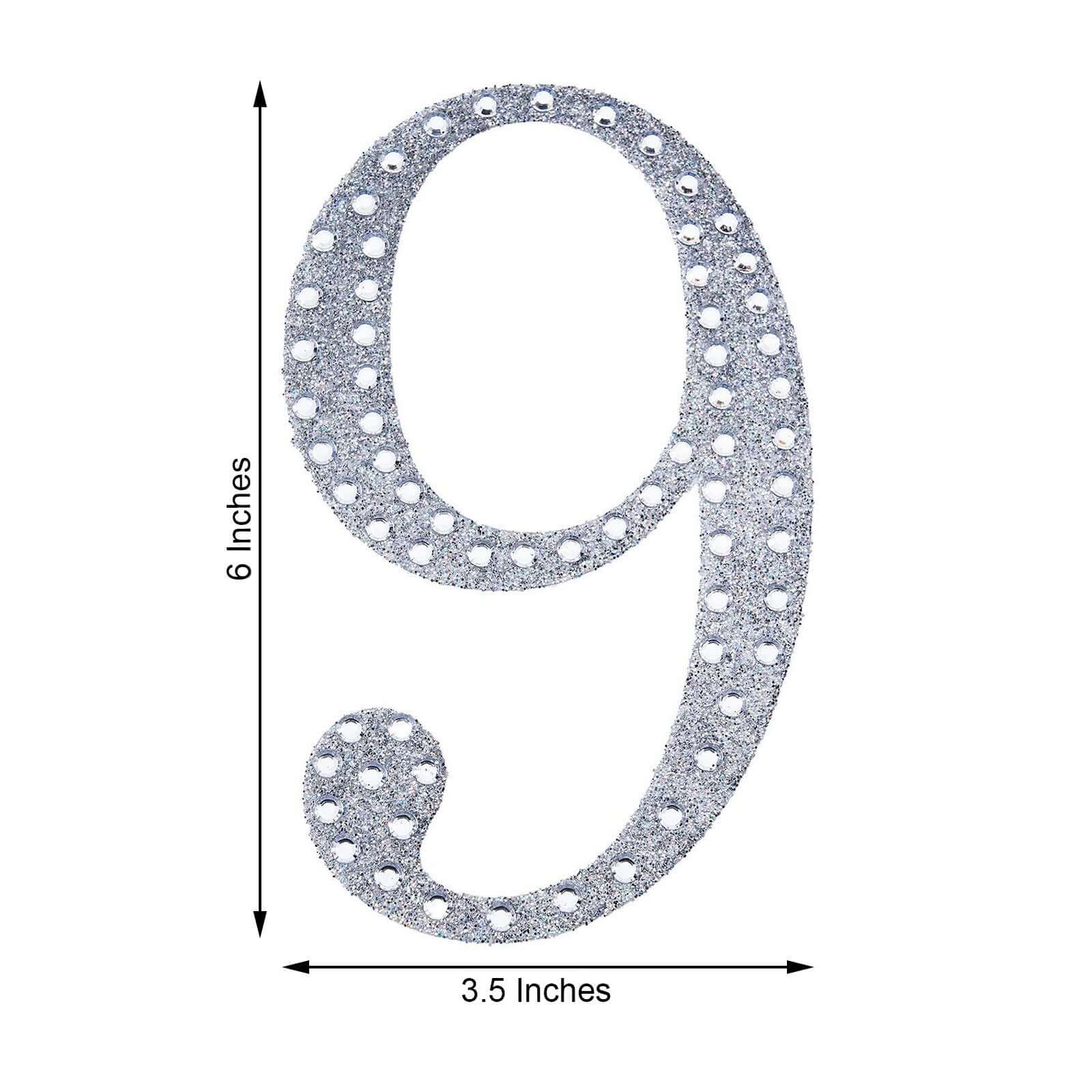 Decorative Rhinestone Number "9" Stickers 6", Silver Glitter Adhesive Craft Numbers - DIY Sparkle Embellishments - Image 3