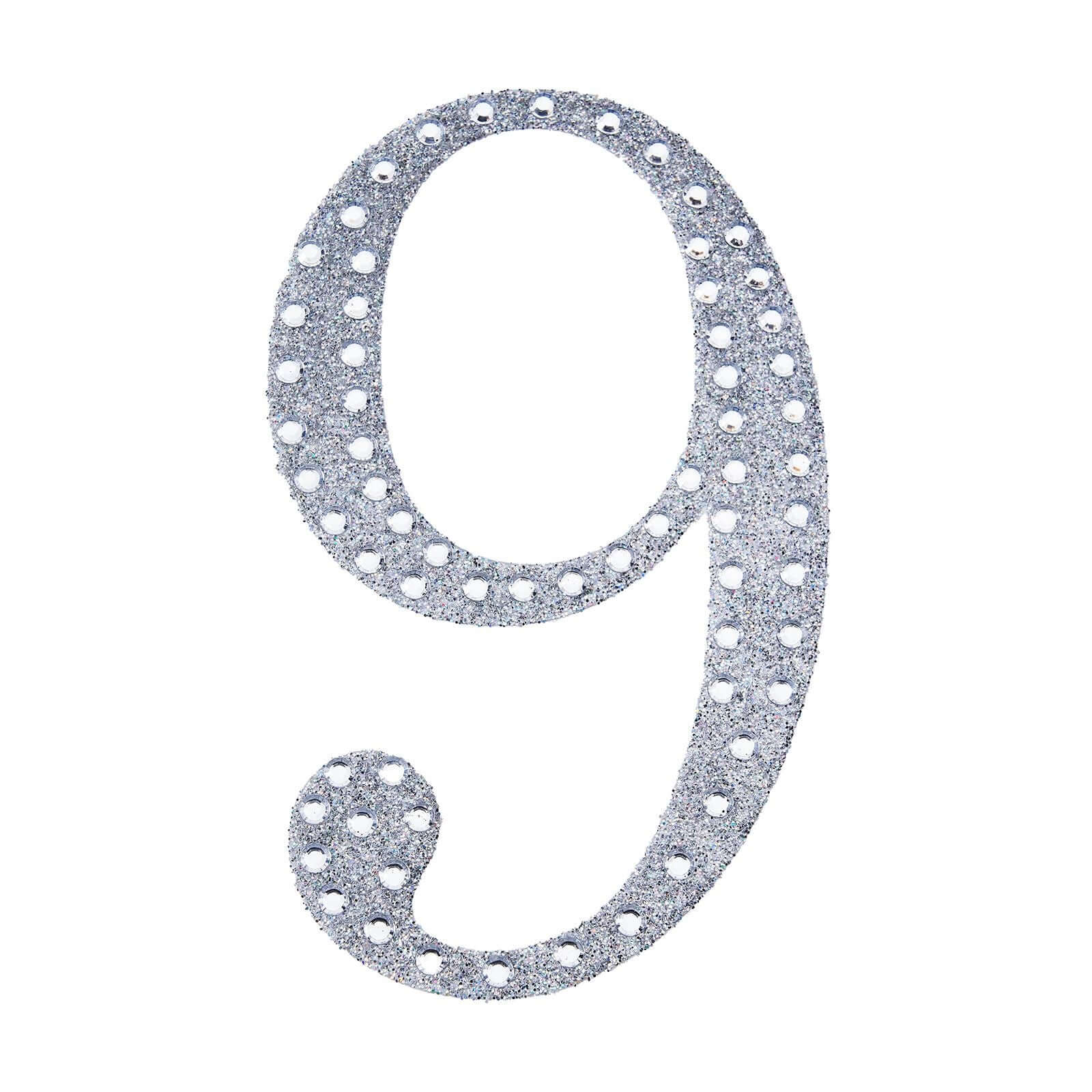 Decorative Rhinestone Number "9" Stickers 6", Silver Glitter Adhesive Craft Numbers - DIY Sparkle Embellishments - Image 6