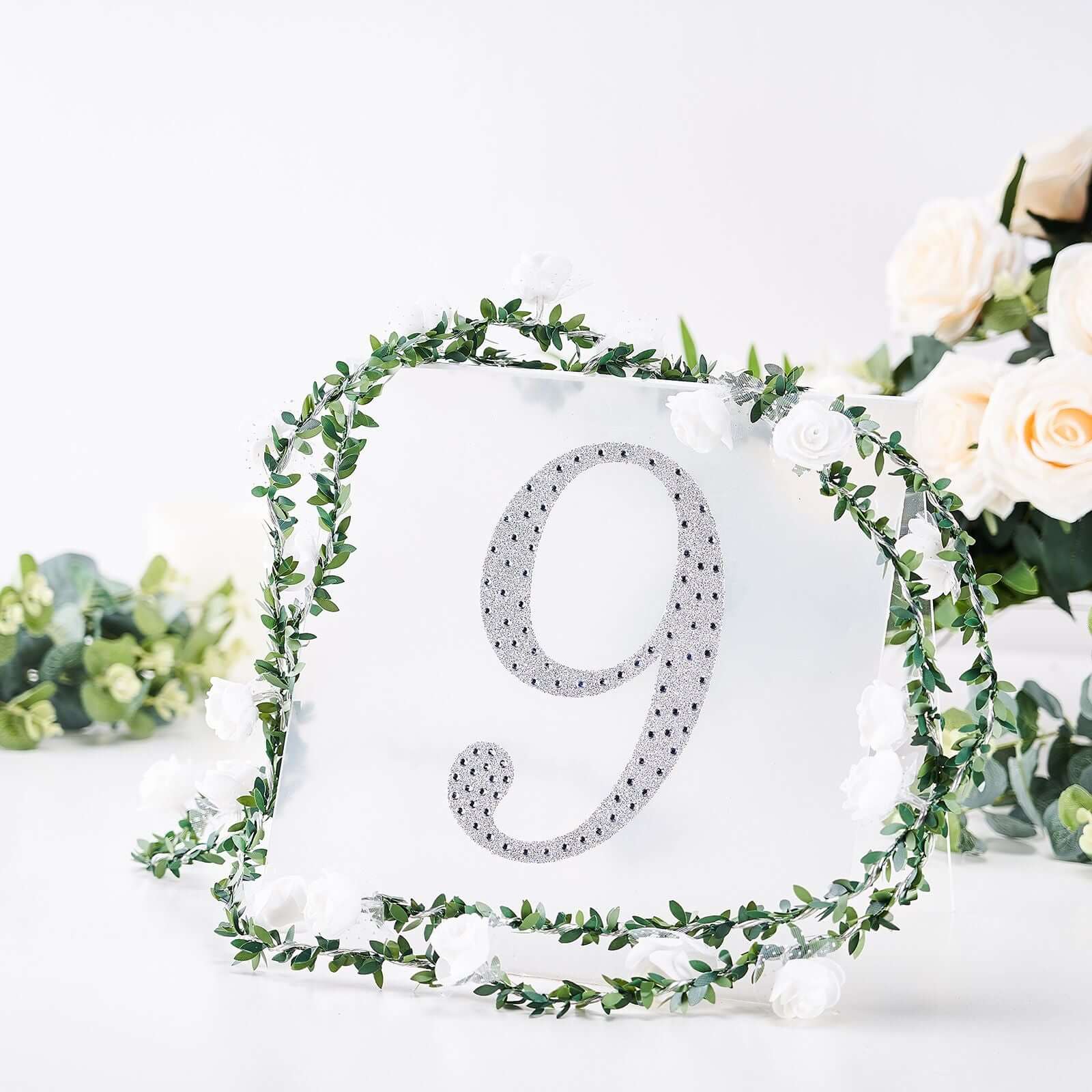 Decorative Rhinestone Number "9" Stickers 8", Silver Glitter Adhesive Craft Numbers - DIY Sparkle Embellishments - Image 7