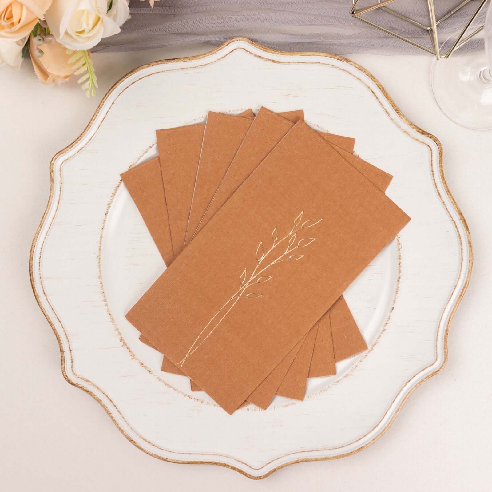50-Pack Paper Dinner Napkins 2-Ply Terracotta (Rust) with Gold Embossed Leaf - Soft Wedding Party Napkins 18 GSM - Image 10