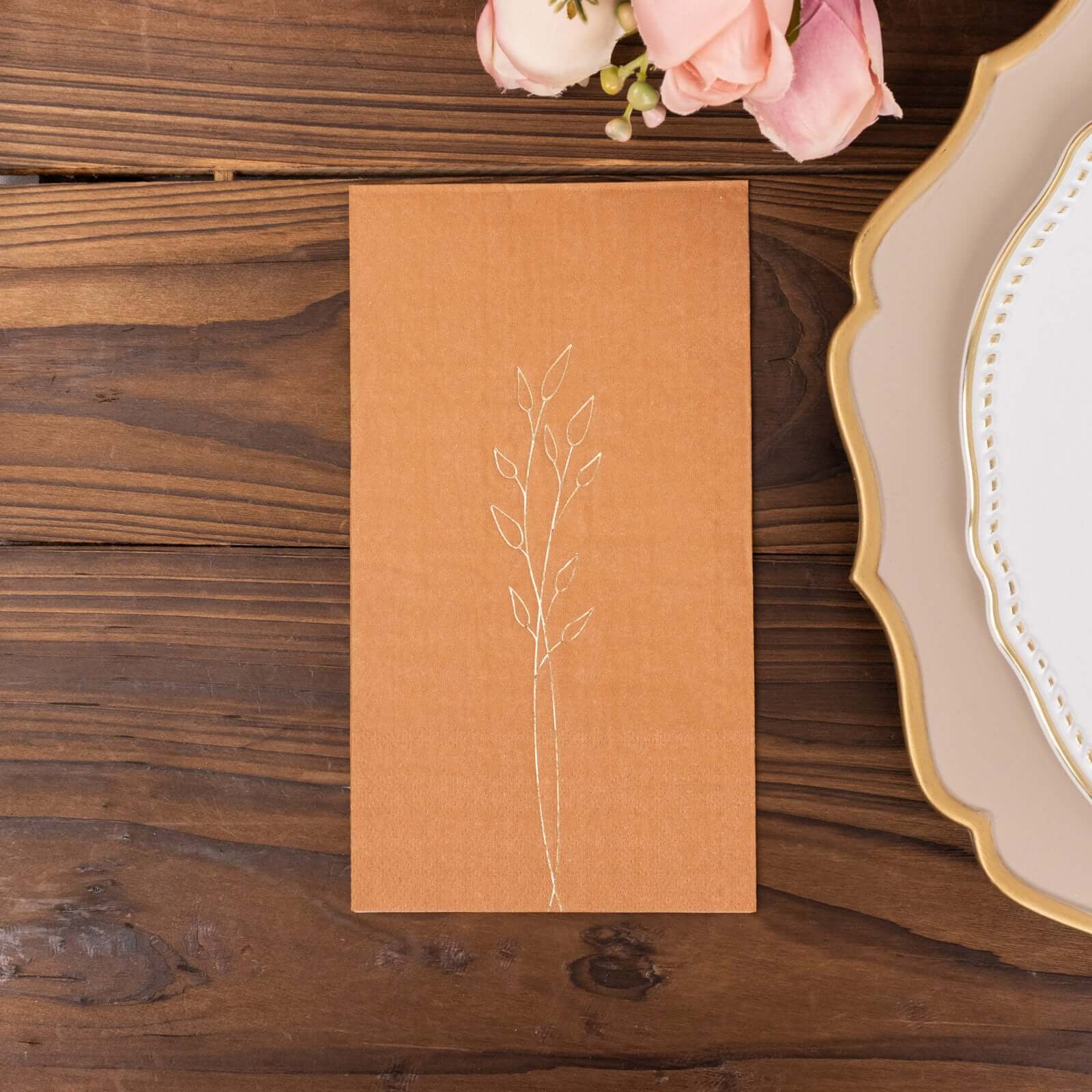 50-Pack Paper Dinner Napkins 2-Ply Terracotta (Rust) with Gold Embossed Leaf - Soft Wedding Party Napkins 18 GSM - Image 11
