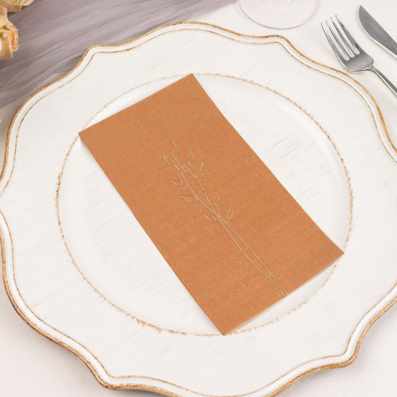 50-Pack Paper Dinner Napkins 2-Ply Terracotta (Rust) with Gold Embossed Leaf - Soft Wedding Party Napkins 18 GSM - Image 12