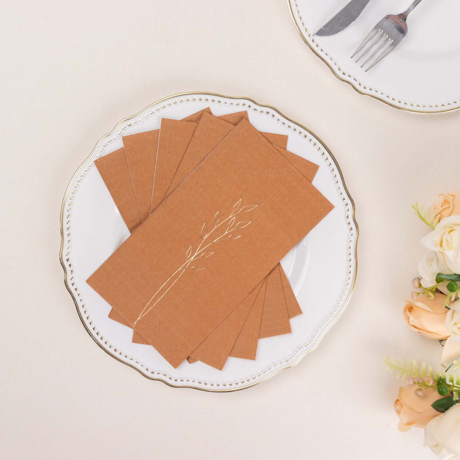 50-Pack Paper Dinner Napkins 2-Ply Terracotta (Rust) with Gold Embossed Leaf - Soft Wedding Party Napkins 18 GSM - Image 14
