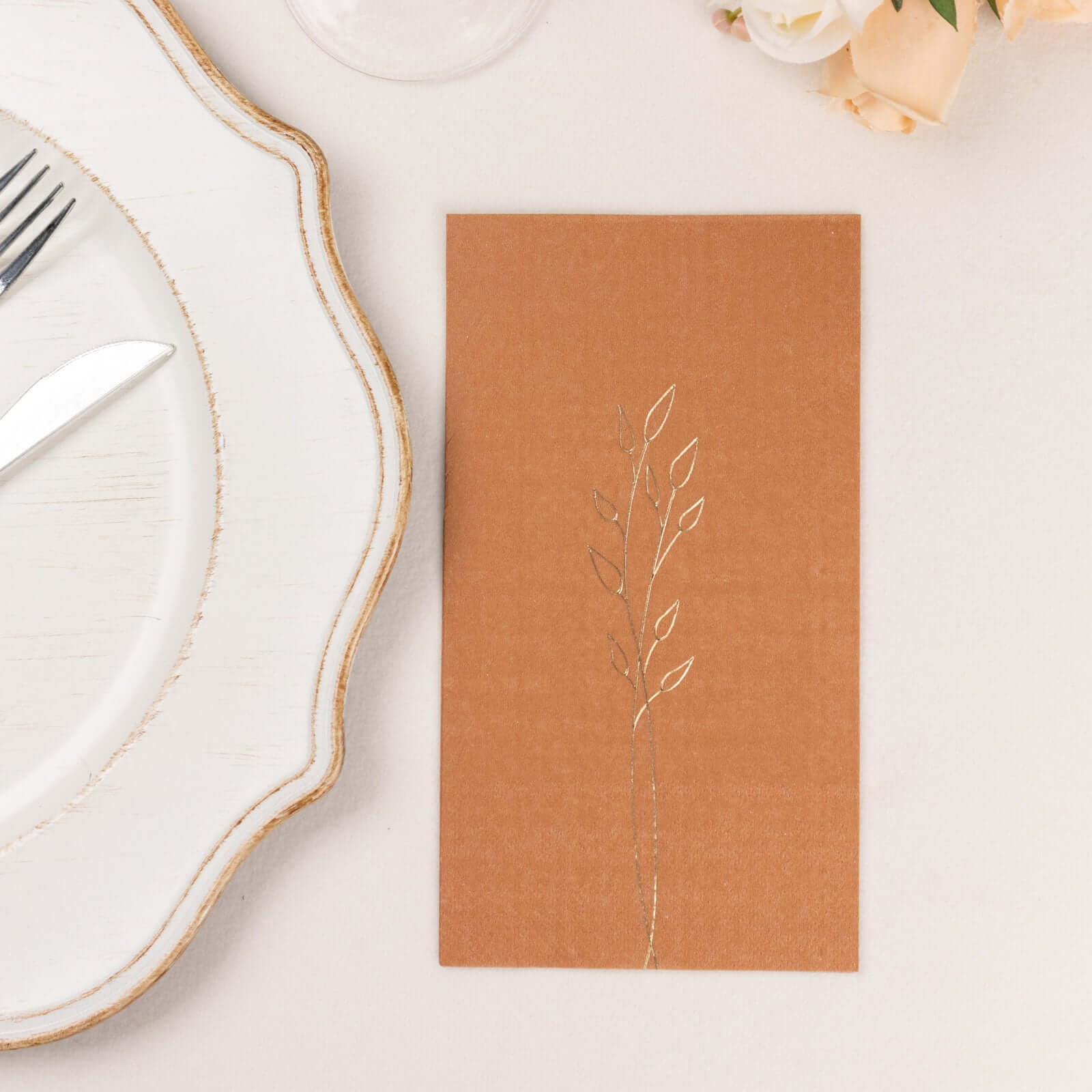 50-Pack Paper Dinner Napkins 2-Ply Terracotta (Rust) with Gold Embossed Leaf - Soft Wedding Party Napkins 18 GSM - Image 15