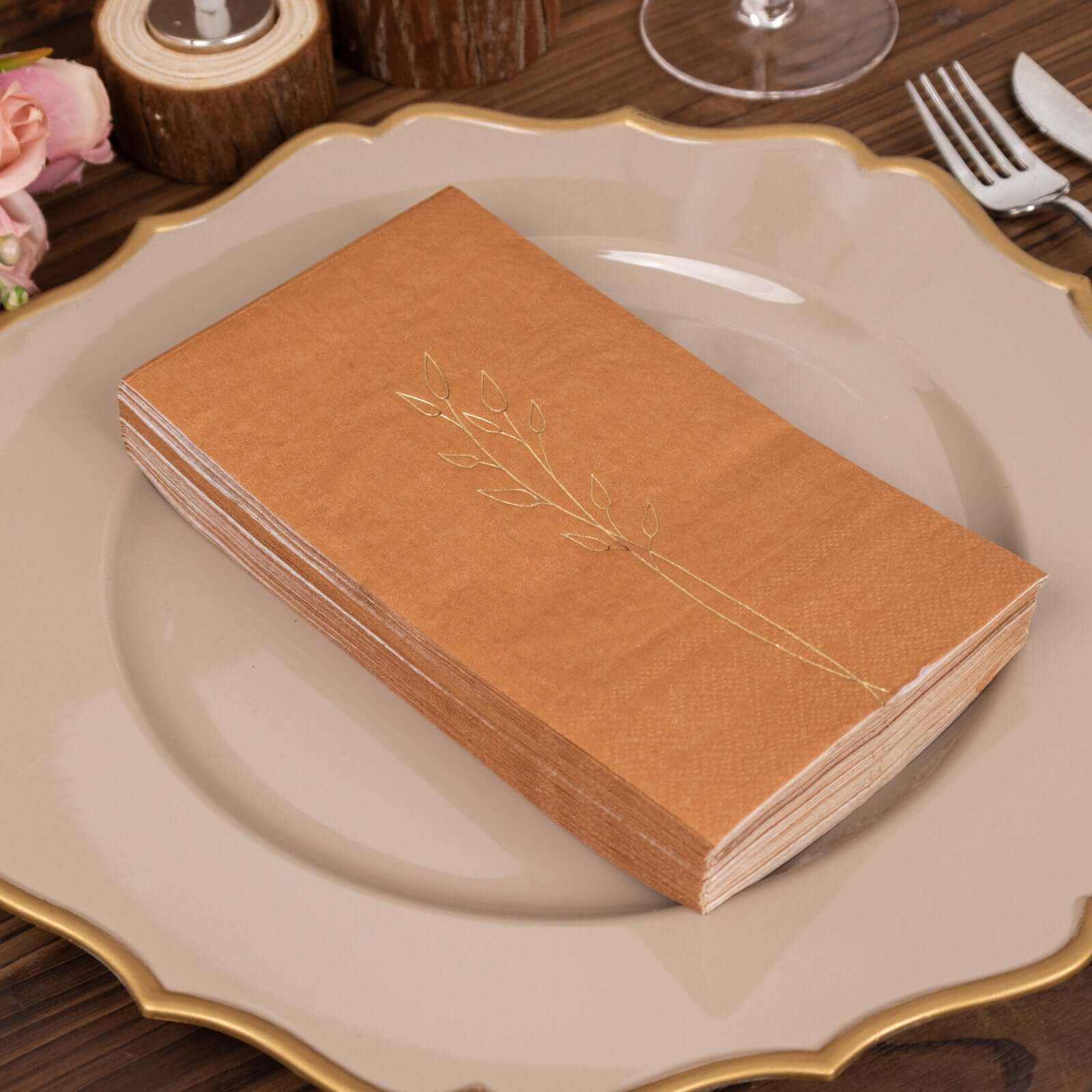 50-Pack Paper Dinner Napkins 2-Ply Terracotta (Rust) with Gold Embossed Leaf - Soft Wedding Party Napkins 18 GSM - Image 16